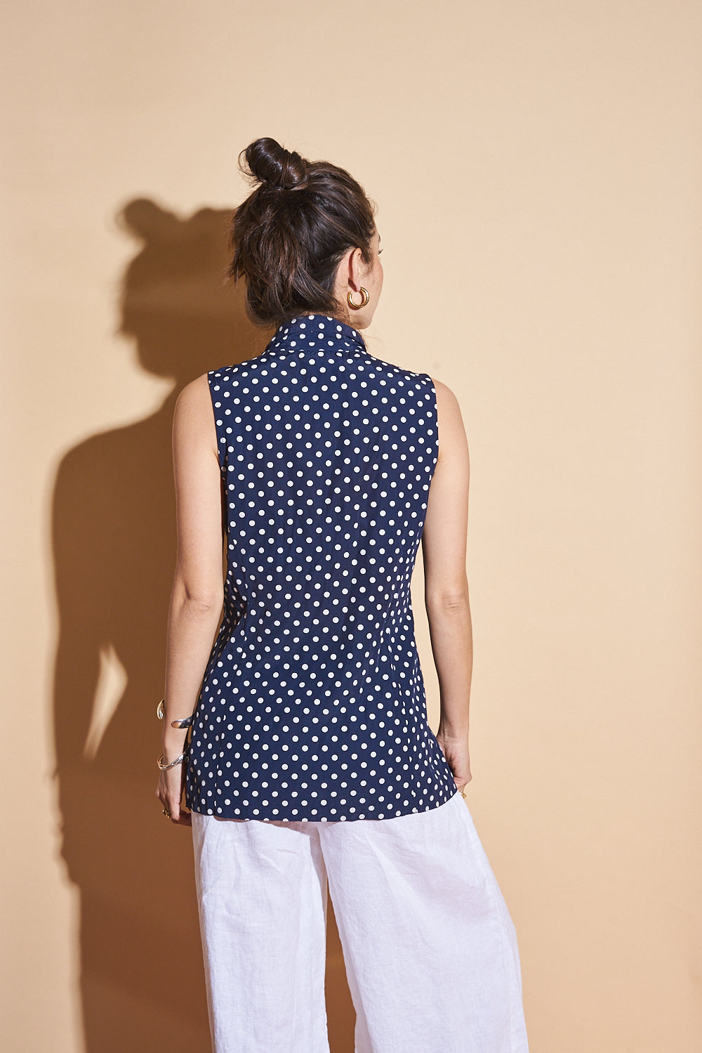 80's Navy Polka Dot Vest, Sz Medium