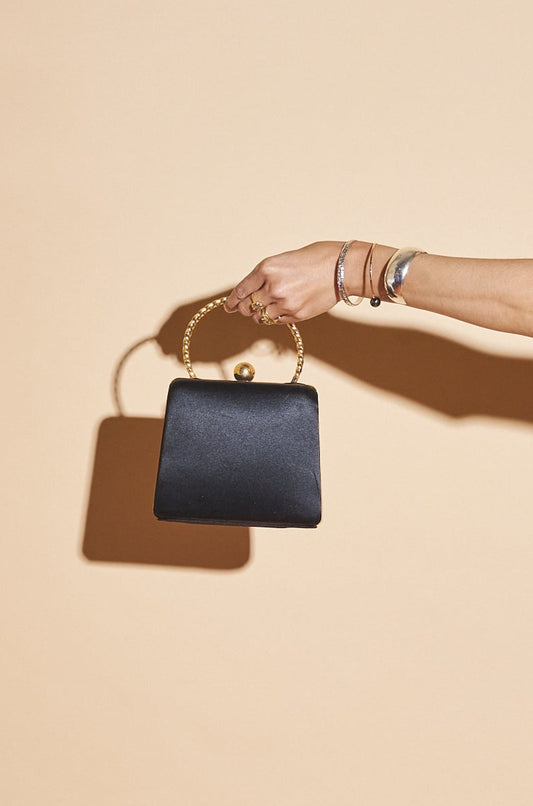 Vintage Mini Black Satin & Gold Purse