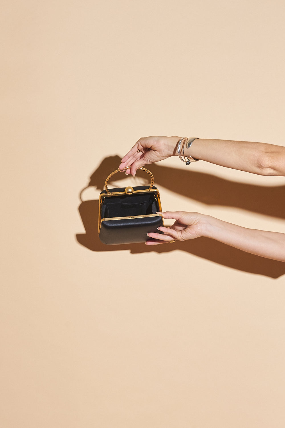 Vintage Mini Black Satin & Gold Purse