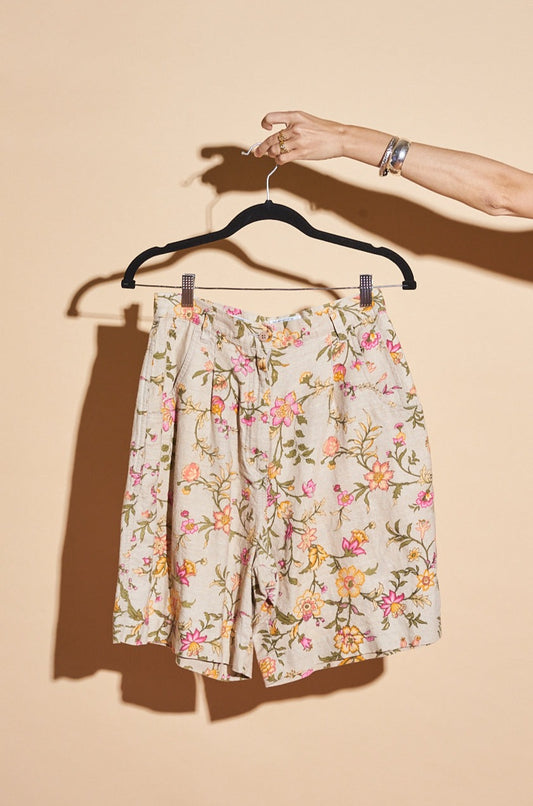 Vintage Floral Linen Blend Shorts, Sz 27" Waist