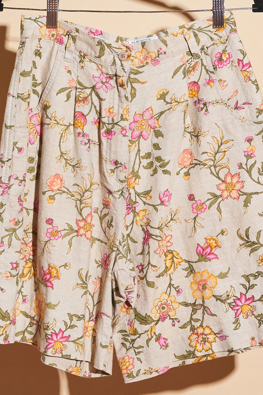 Vintage Floral Linen Blend Shorts, Sz 27" Waist