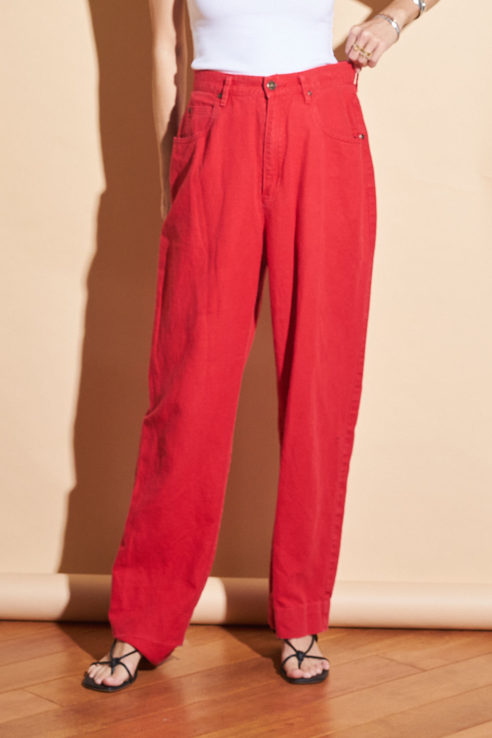 Vintage Red Linen Trousers, Sz 26"