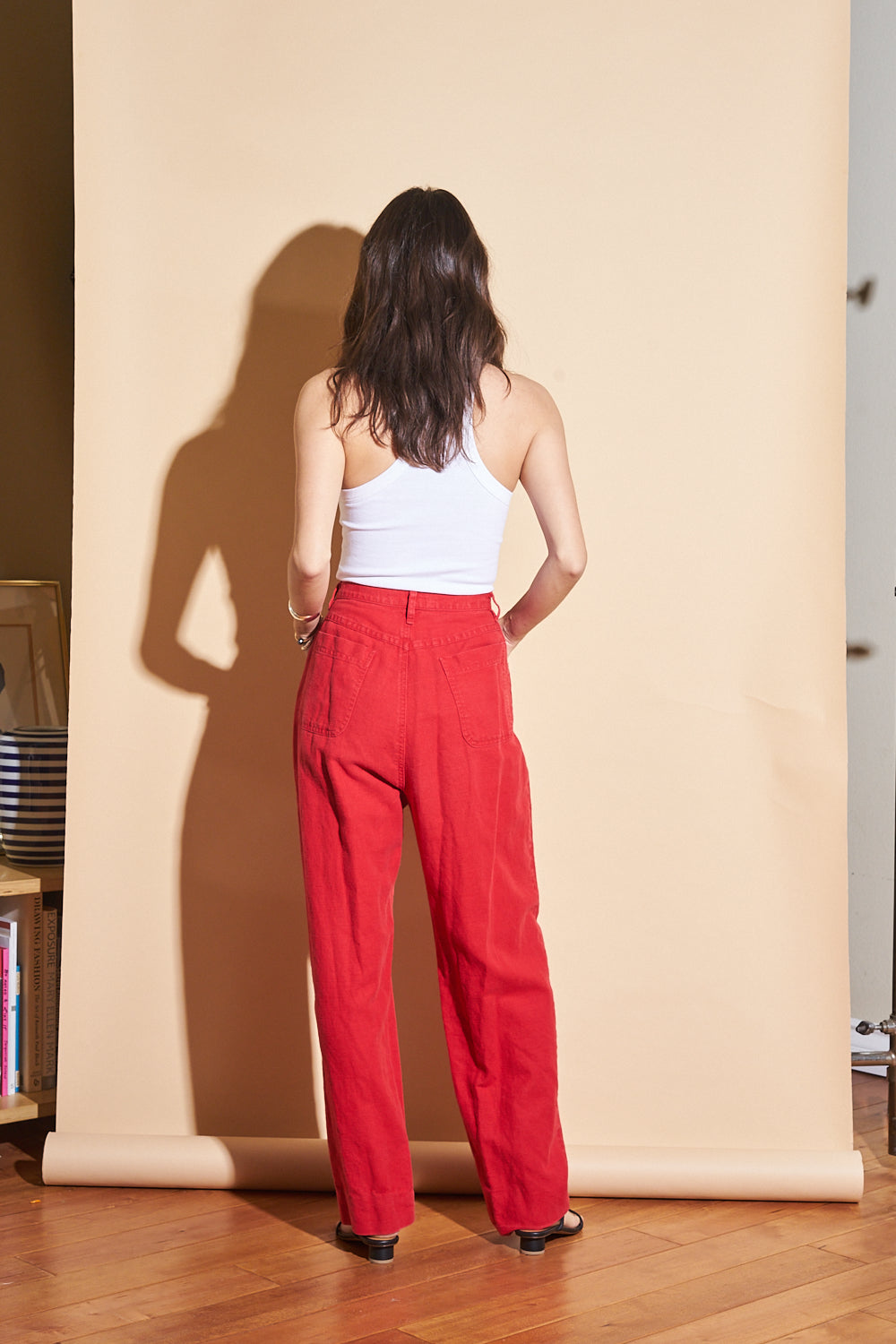 Vintage Red Linen Trousers, Sz 26"
