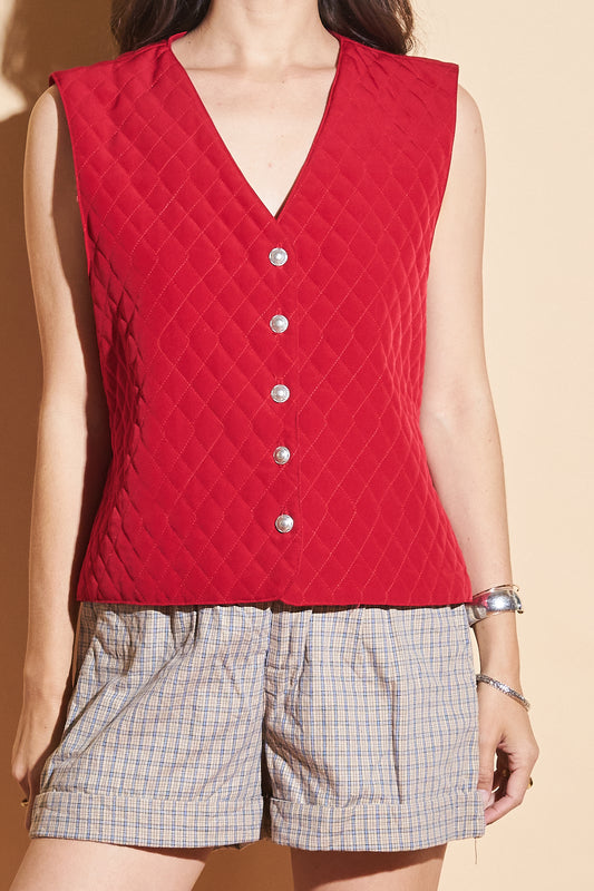 Red Quilted Vest, Sz Medium