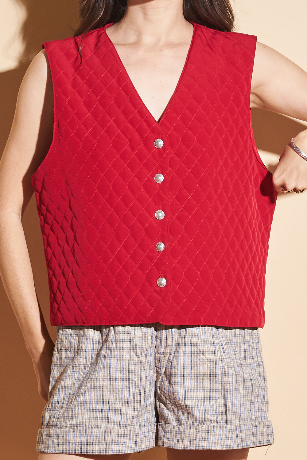 Red Quilted Vest, Sz Medium