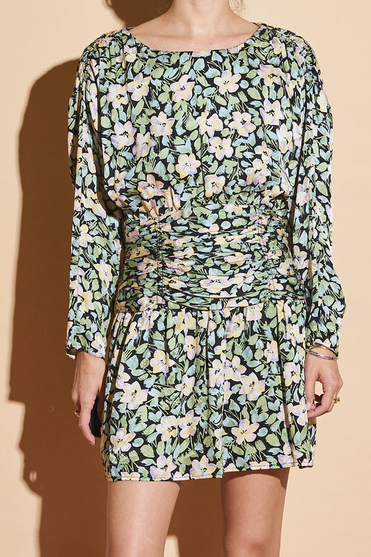 80's Reworked Silk Floral Mini Dress, Sz XS/S