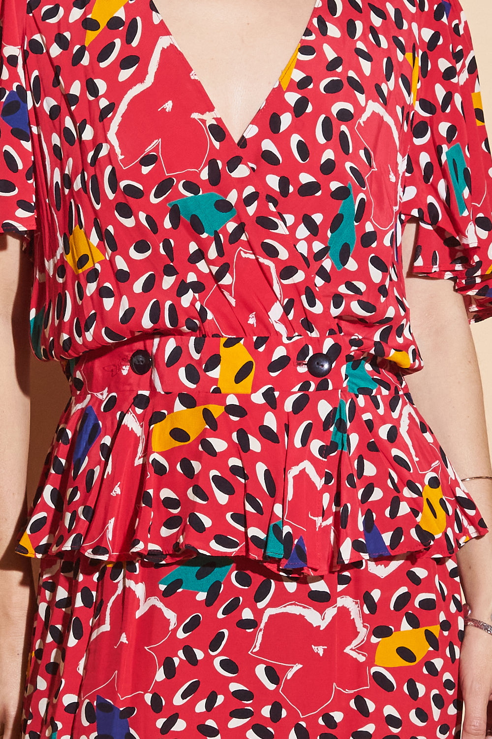 80's Red Floral Dot 2 Piece Set, Sz XS