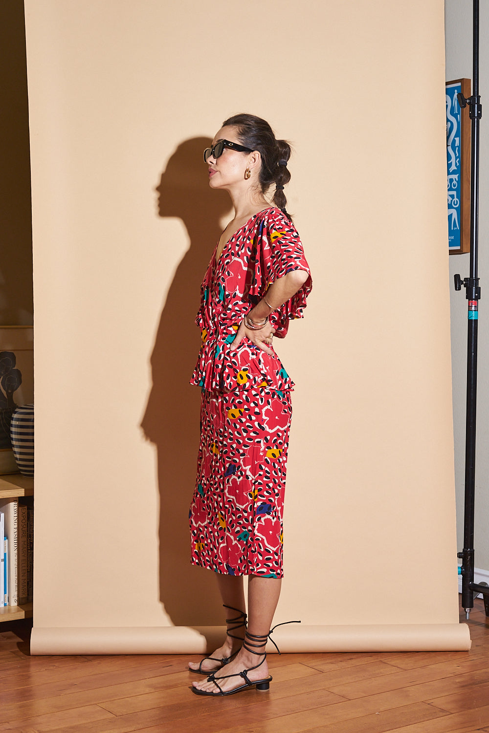 80's Red Floral Dot 2 Piece Set, Sz XS