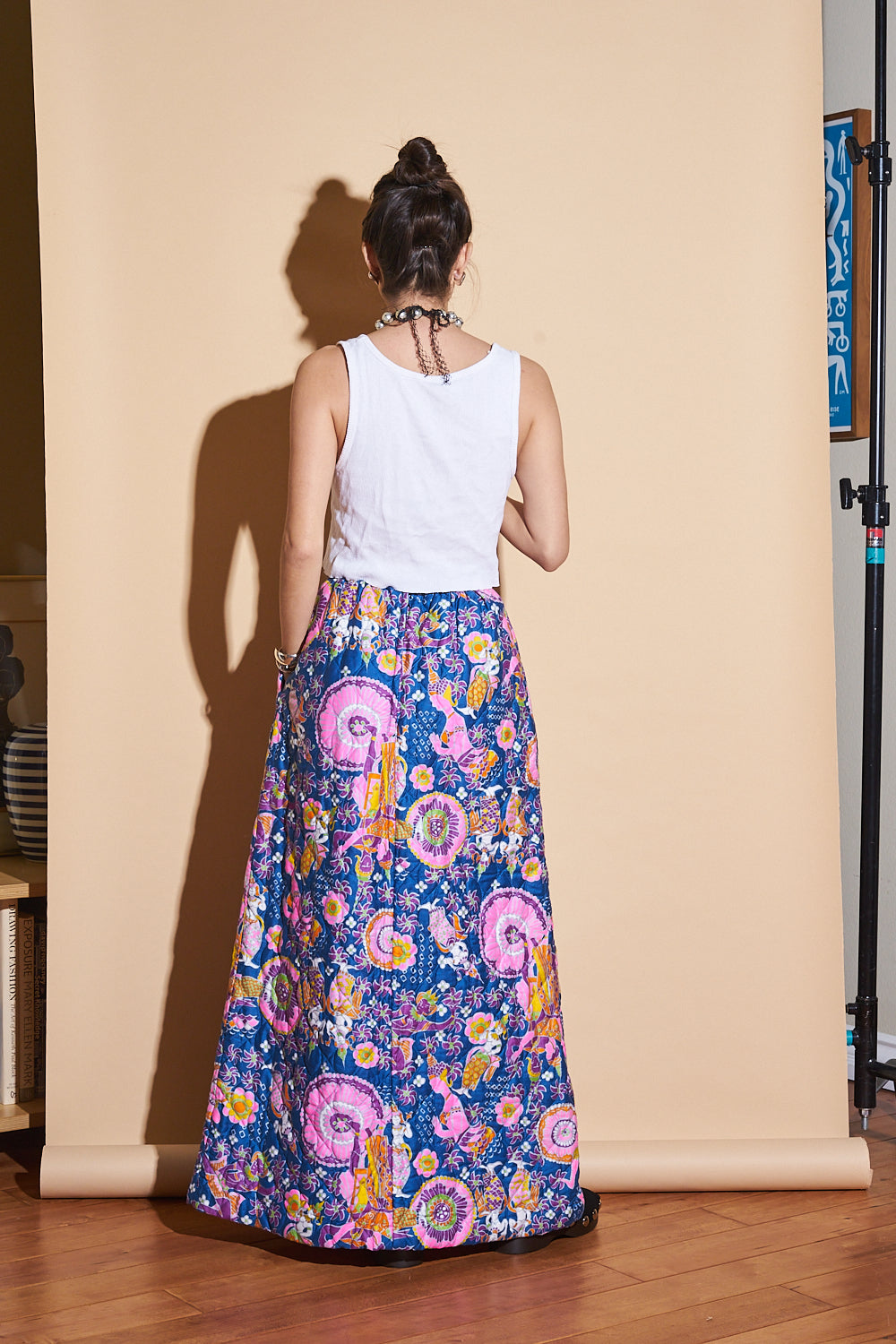 Vintage Handmade Quilted Maxi Skirt, Sz 24"