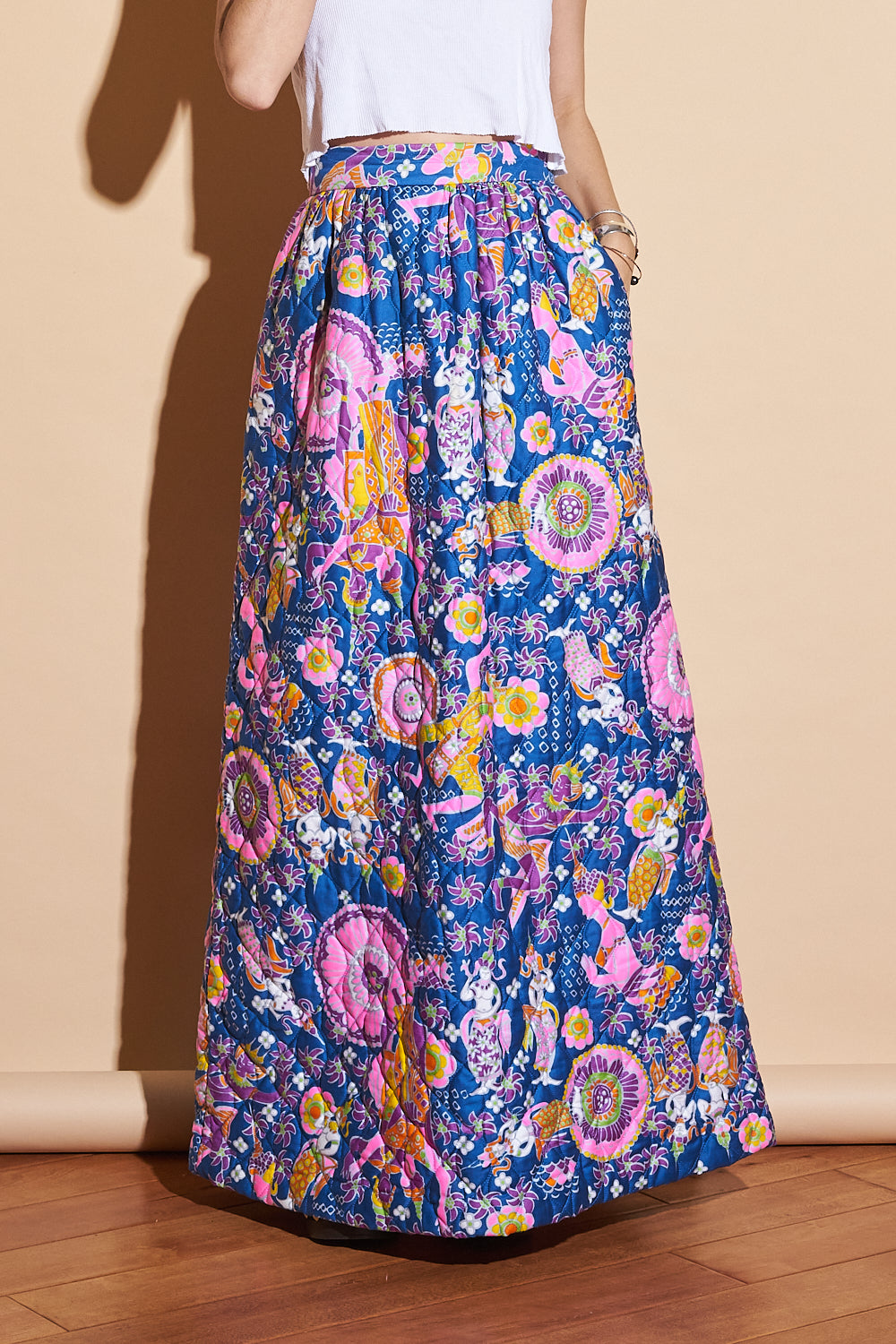 Vintage Handmade Quilted Maxi Skirt, Sz 24"