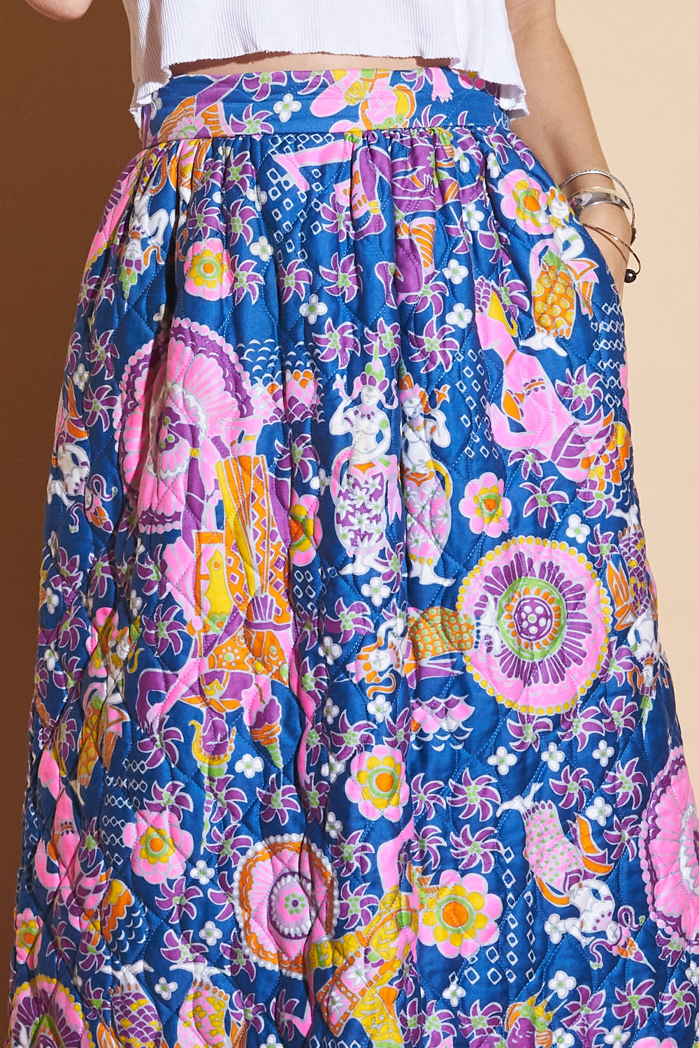 Vintage Handmade Quilted Maxi Skirt, Sz 24"