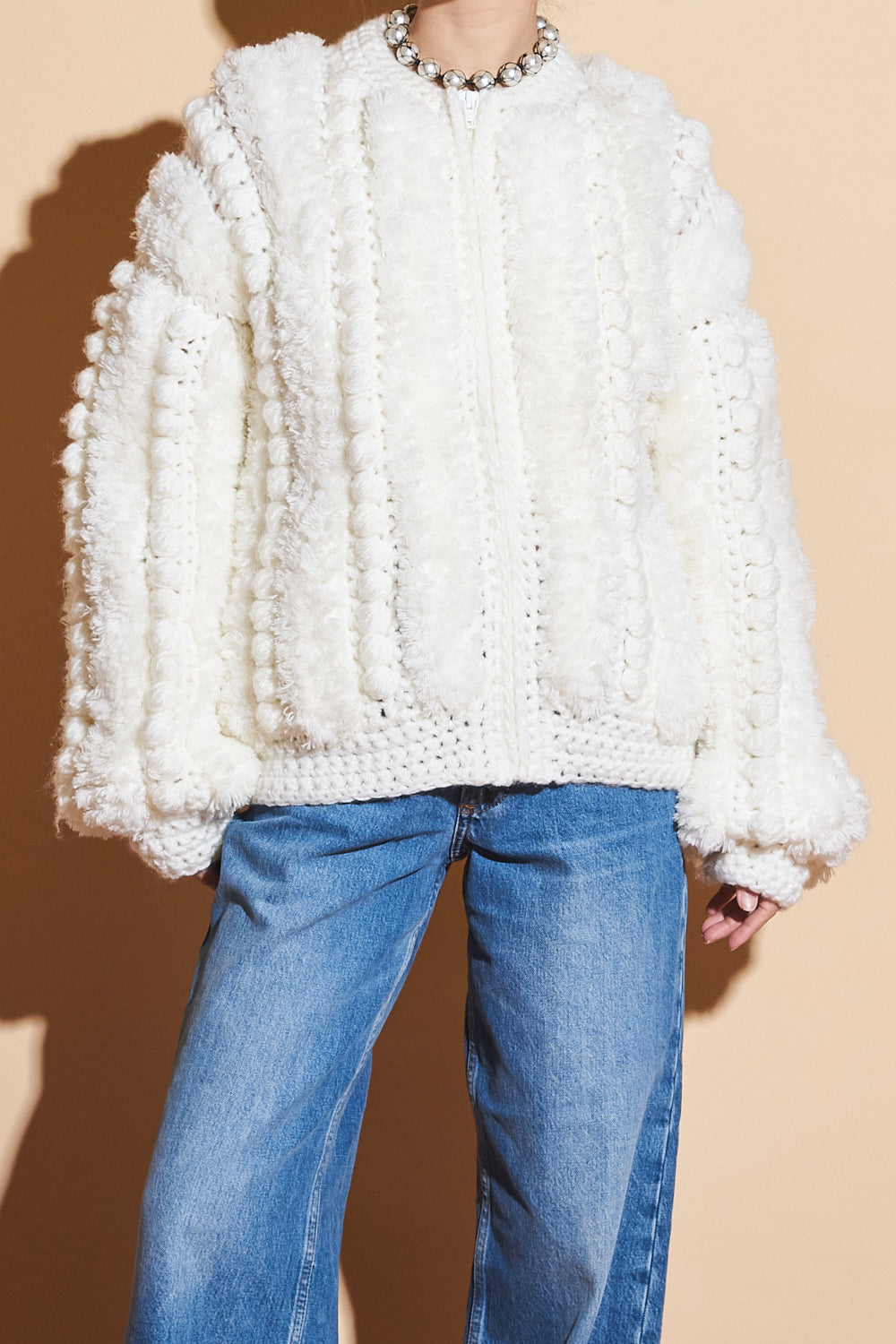 Vintage Pom Pom Bomber Cardigan, Sz Mediujm