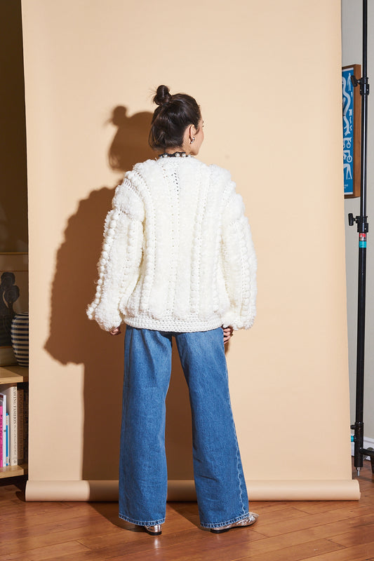 Vintage Pom Pom Bomber Cardigan, Sz Mediujm