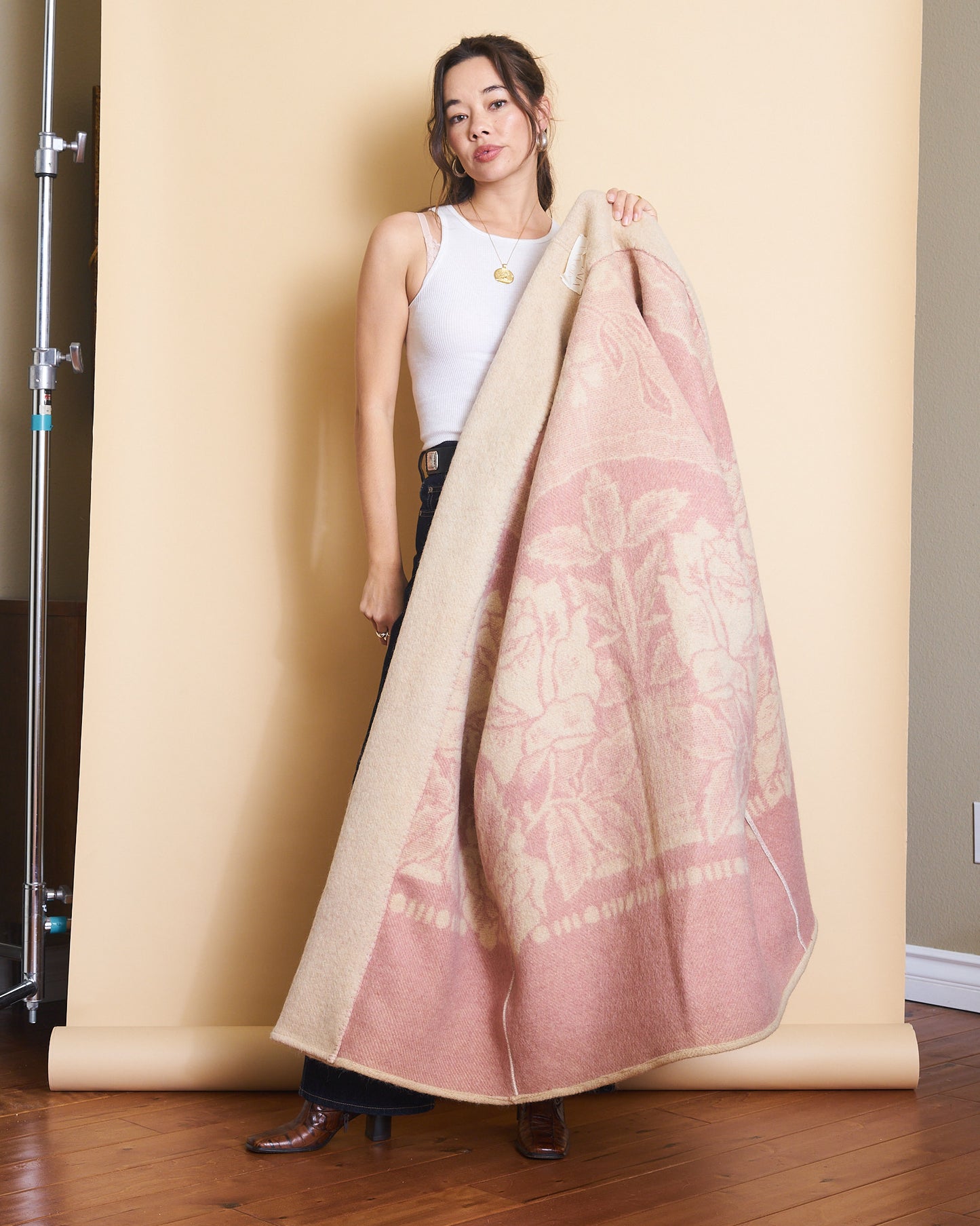 Moana Vintage Repurposed Mauve Floral Kimono Blanket Coat