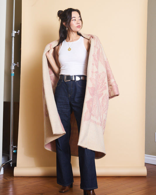 Moana Vintage Repurposed Mauve Floral Kimono Blanket Coat