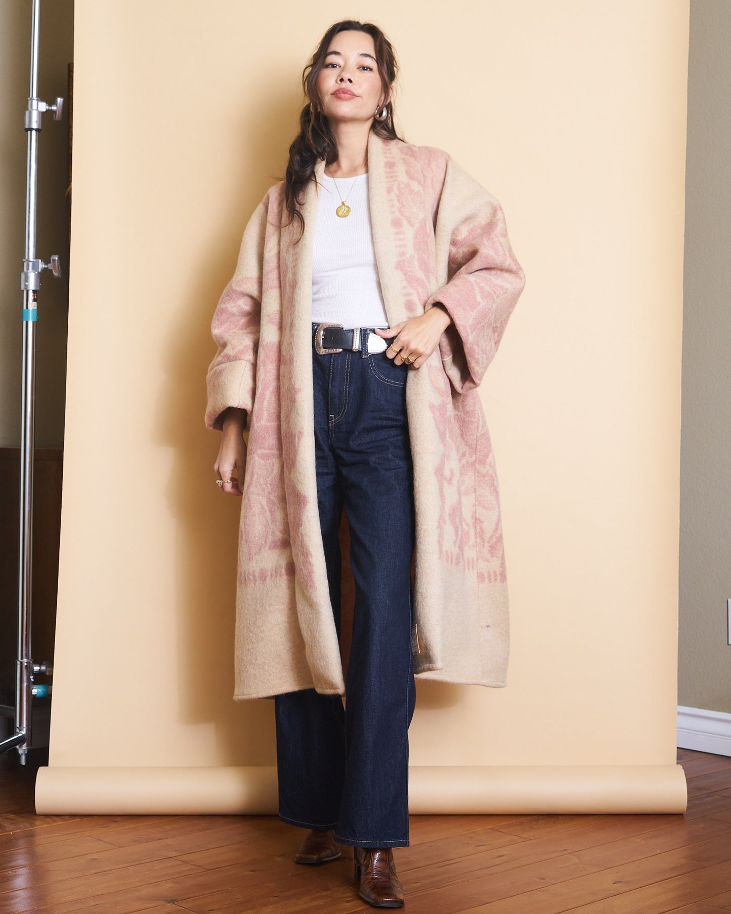 Moana Vintage Repurposed Mauve Floral Kimono Blanket Coat