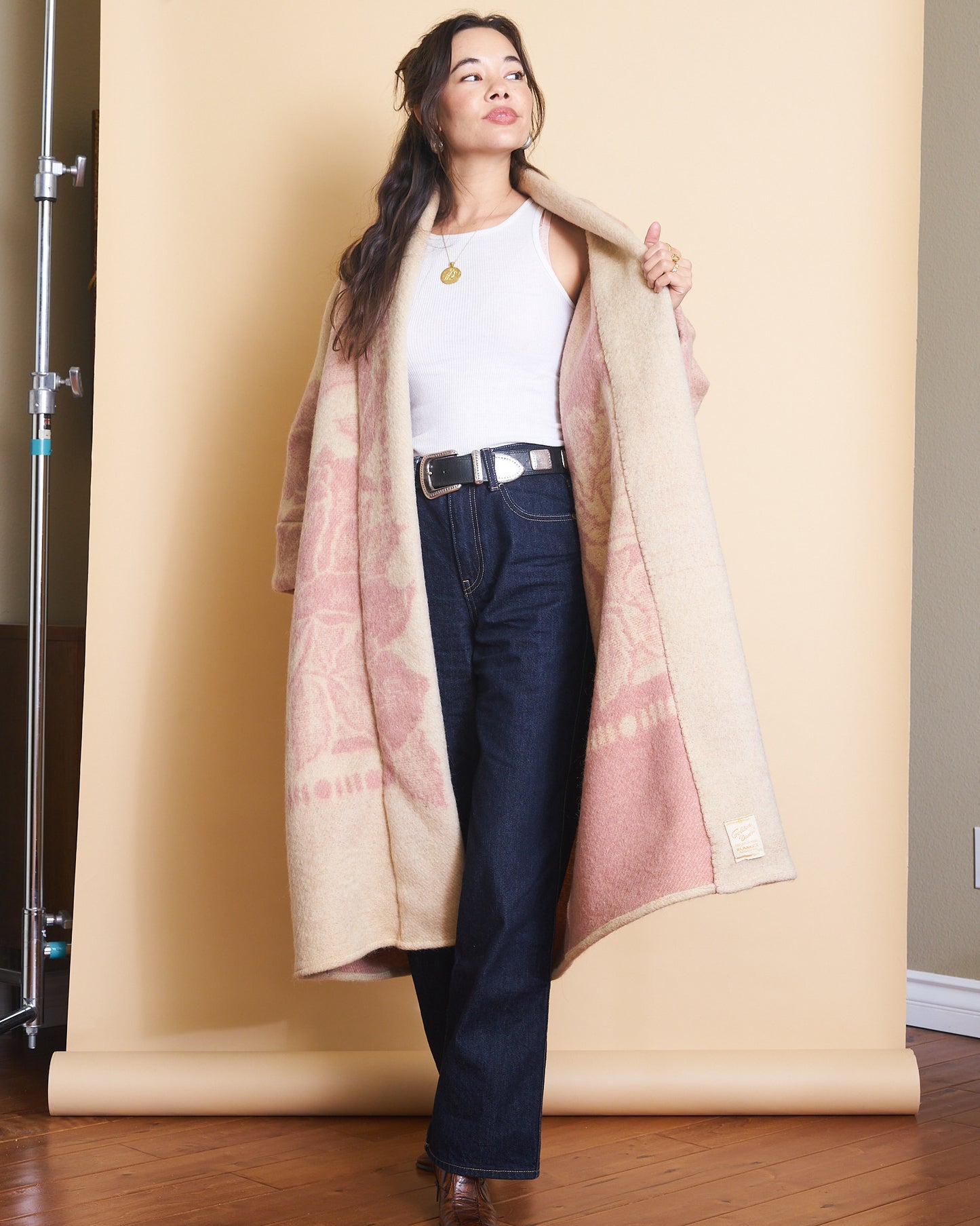 Moana Vintage Repurposed Mauve Floral Kimono Blanket Coat