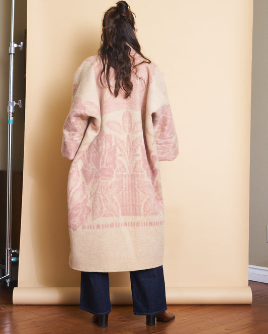 Moana Vintage Repurposed Mauve Floral Kimono Blanket Coat