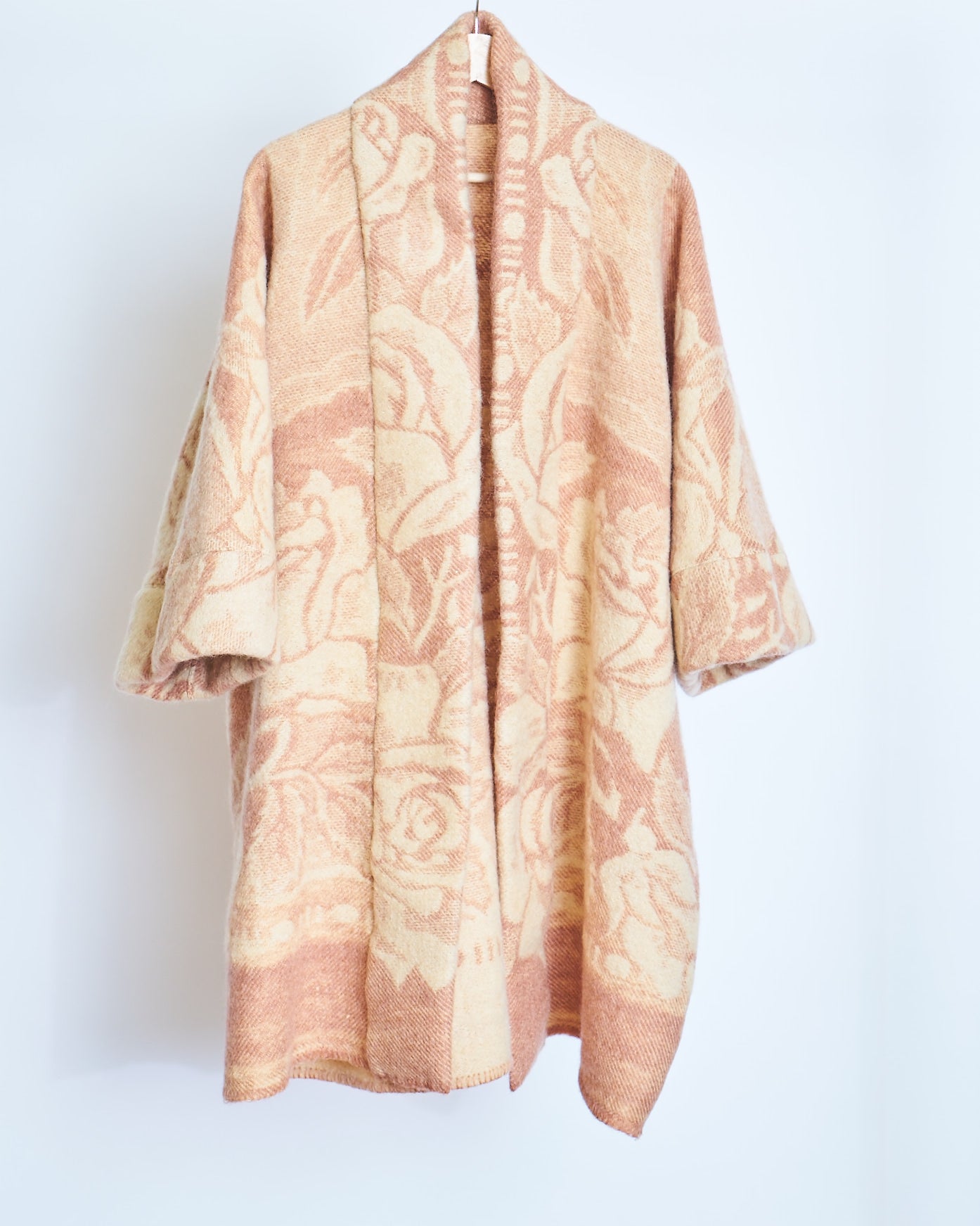 Moana Vintage Repurposed Peach Floral Kimono Blanket Coat