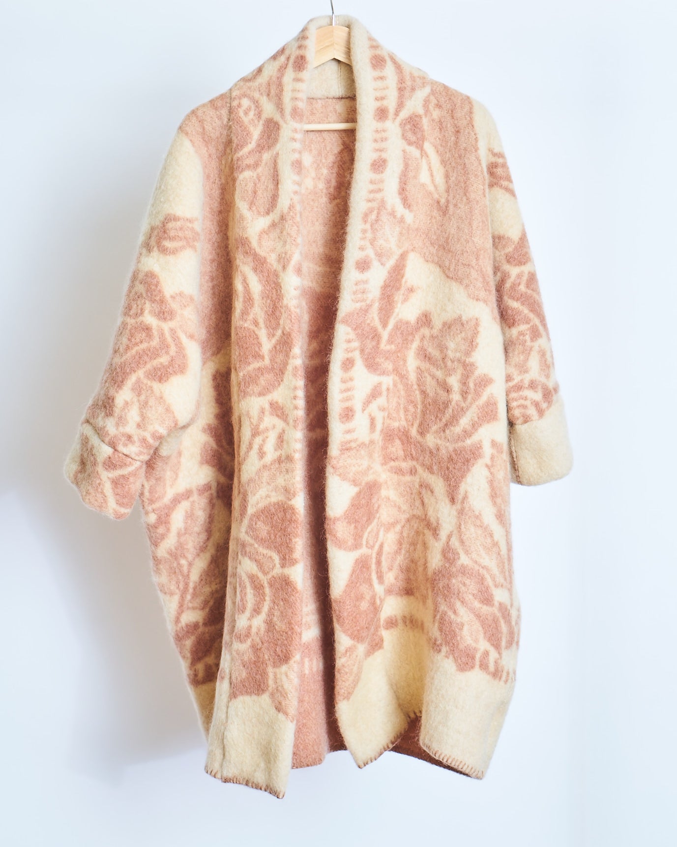 Moana Vintage Repurposed Mauve Floral Kimono Blanket Coat