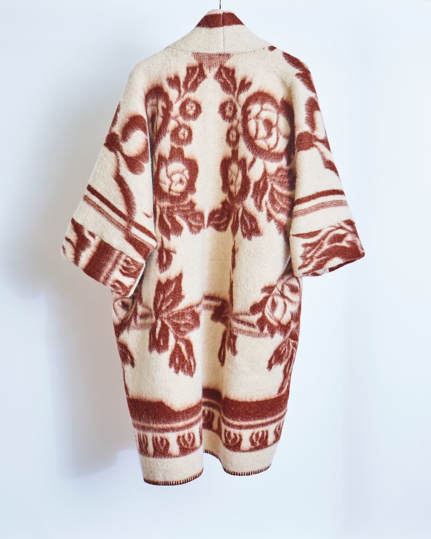 Moana Vintage Repurposed Rust Floral Kimono Blanket Coat