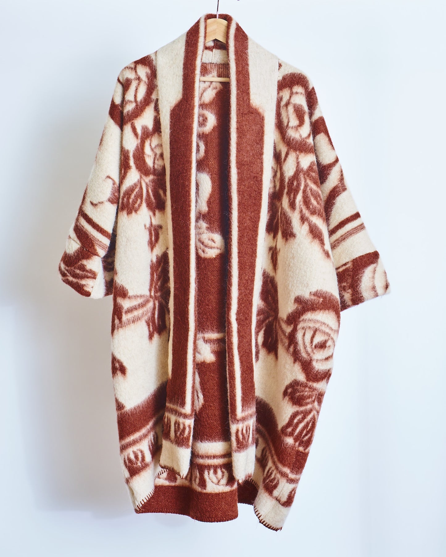 Moana Vintage Repurposed Rust Floral Kimono Blanket Coat