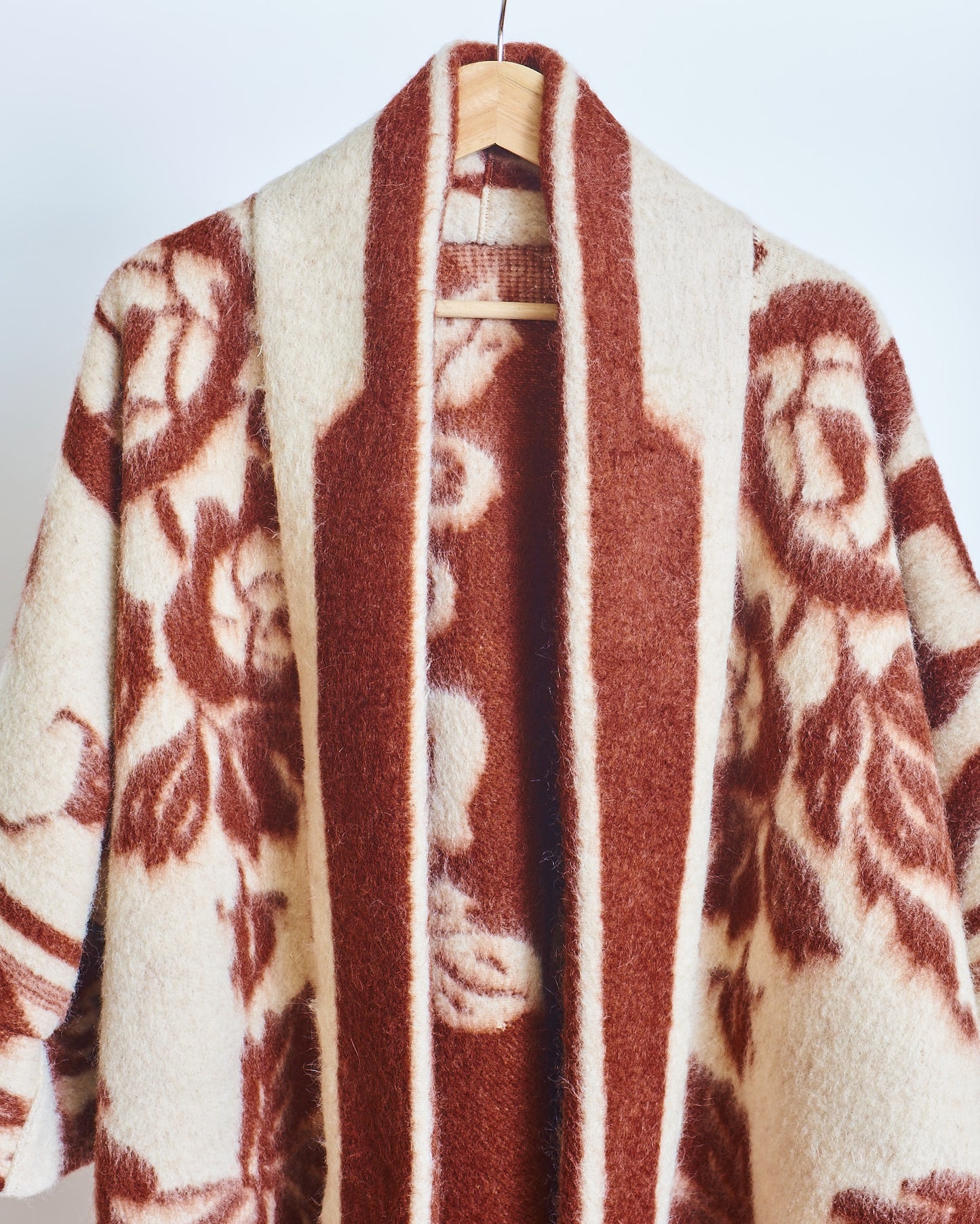 Moana Vintage Repurposed Rust Floral Kimono Blanket Coat
