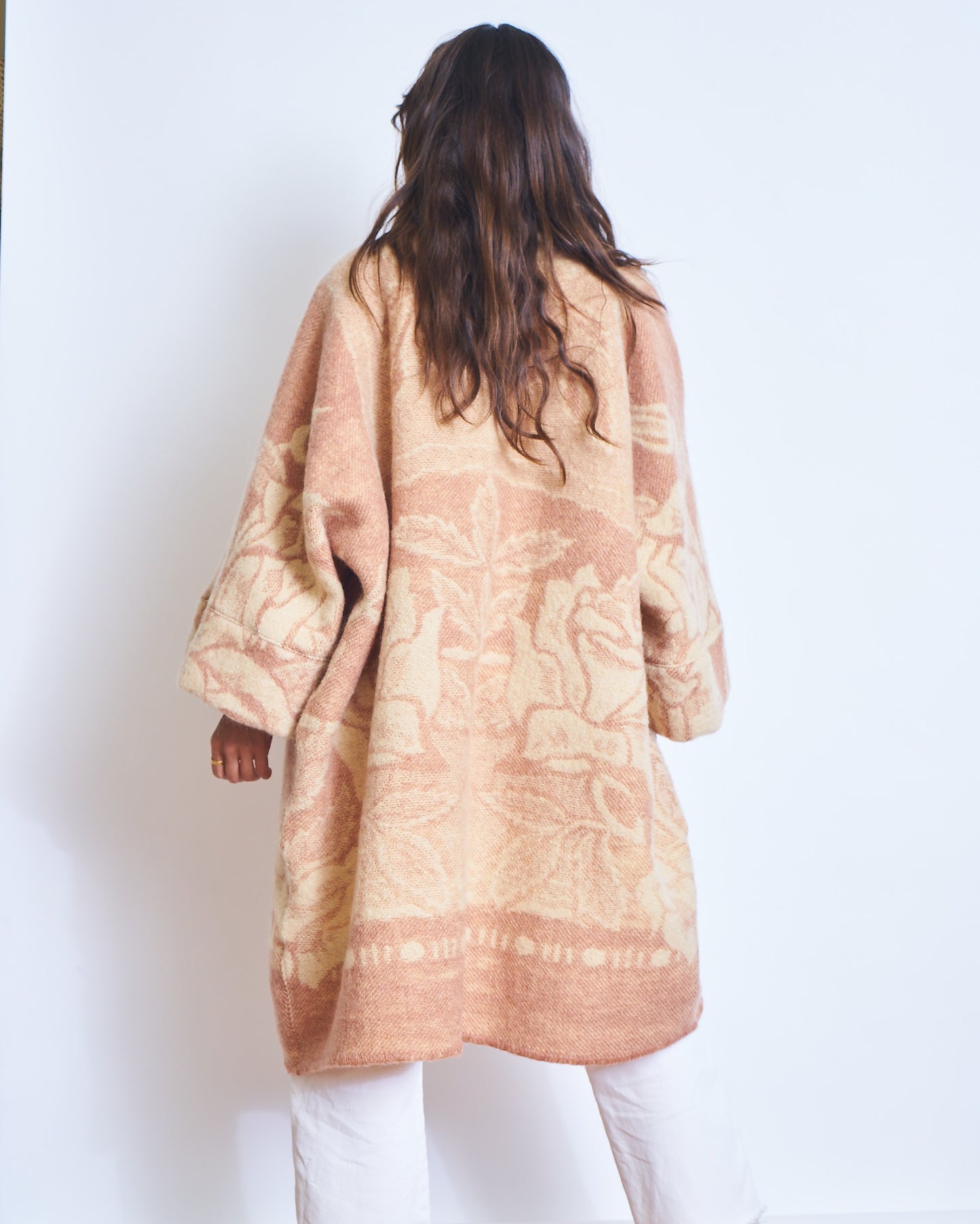 Moana Vintage Repurposed Peach Floral Kimono Blanket Coat