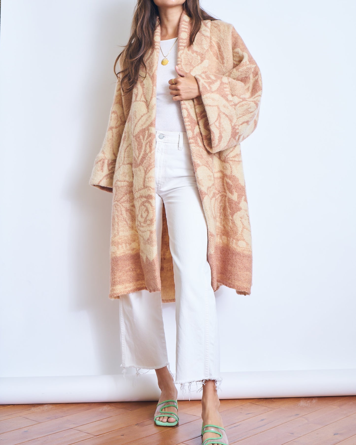 Moana Vintage Repurposed Peach Floral Kimono Blanket Coat