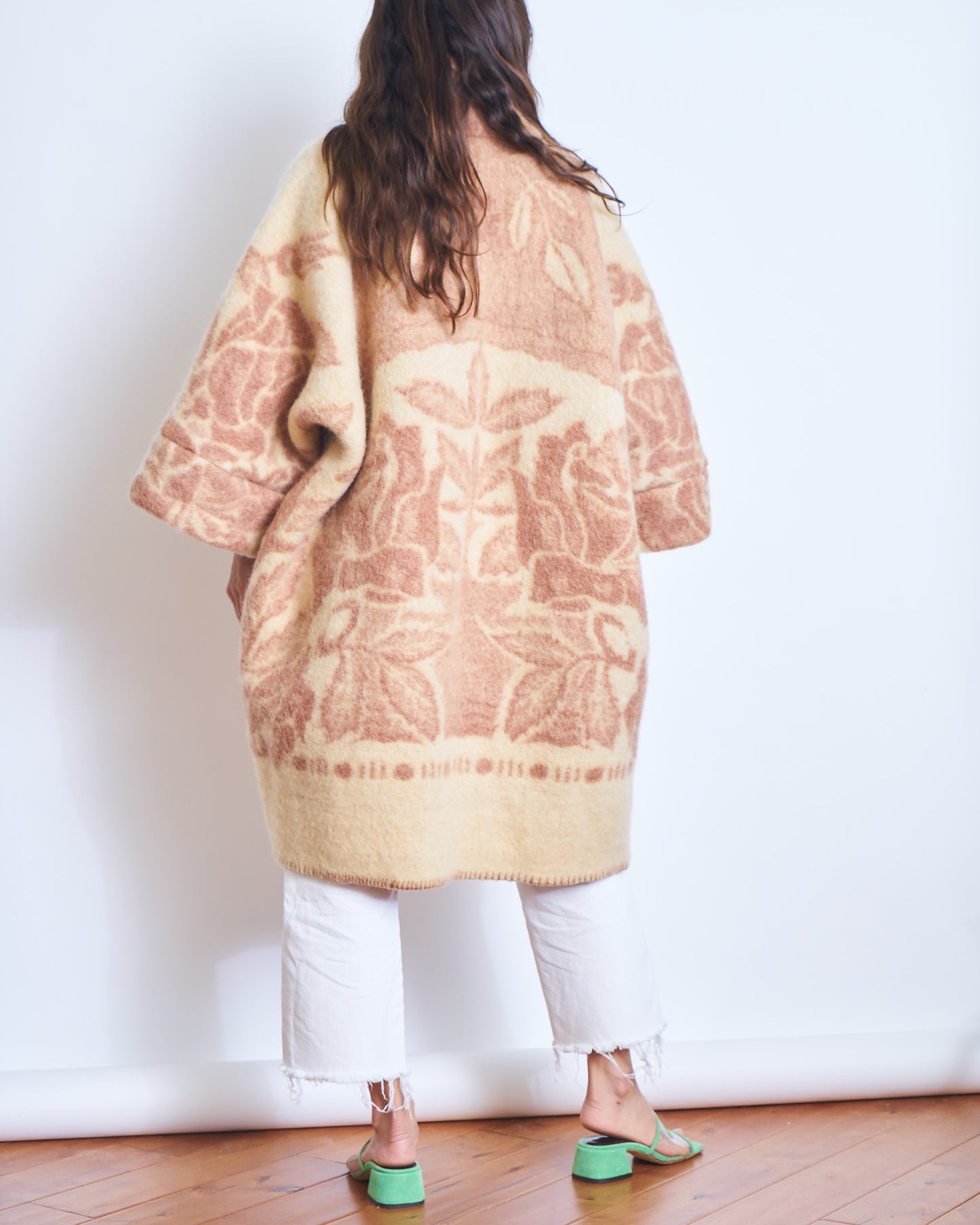 Moana Vintage Repurposed Mauve Floral Kimono Blanket Coat
