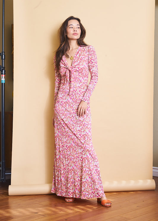 Floral Knot Front Maxi Dress, Sz XS