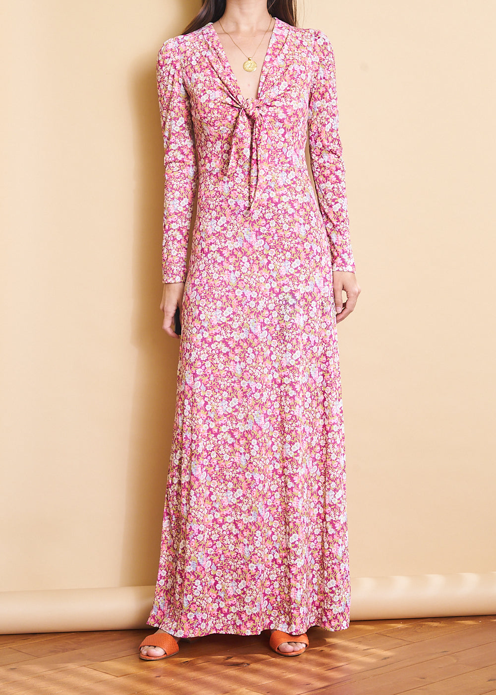Floral Knot Front Maxi Dress, Sz XS