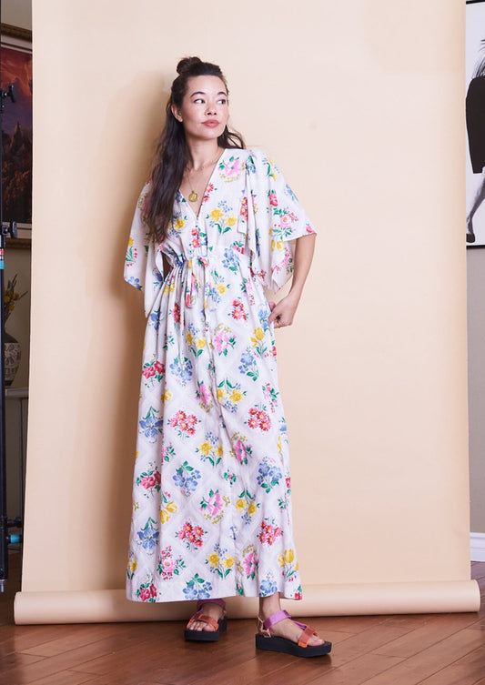 Floral Flutter Sleeve Maxi Dress, Sz XS-Small