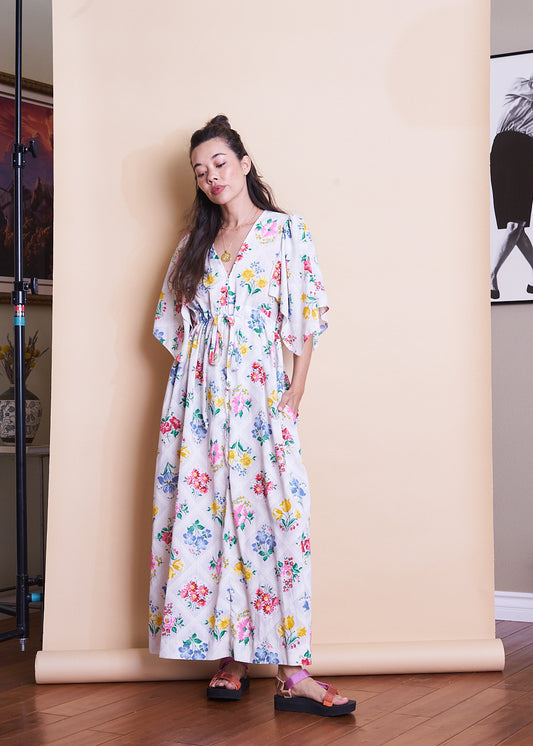 Floral Flutter Sleeve Maxi Dress, Sz XS-Small