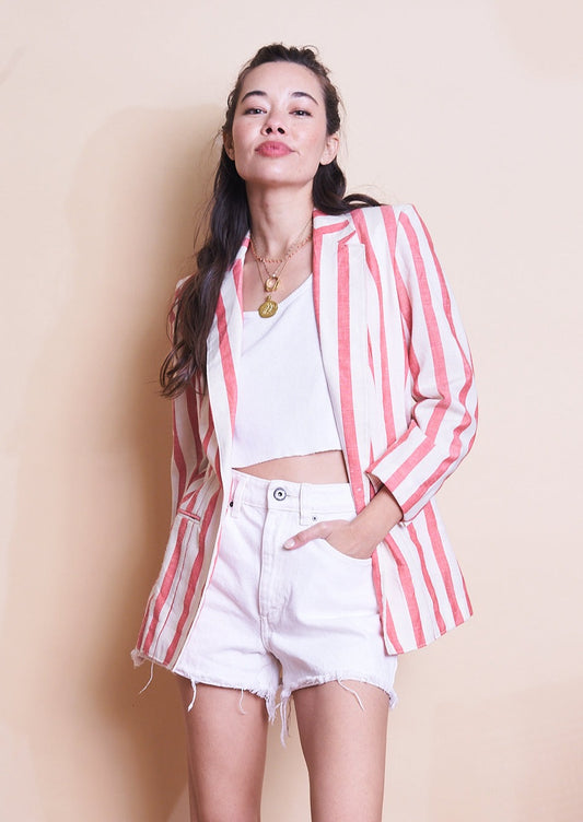 Striped Linen Blazer, Sz XXS