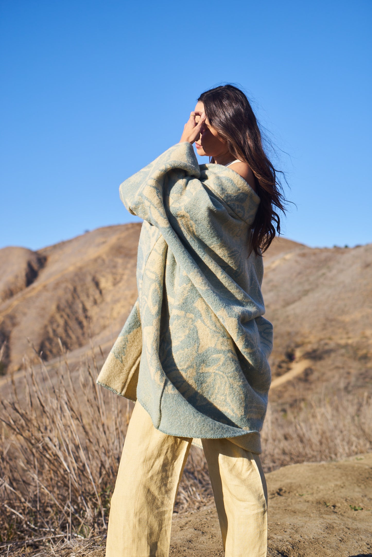 Moana Vintage Repurposed Blue Floral Kimono Blanket Coat