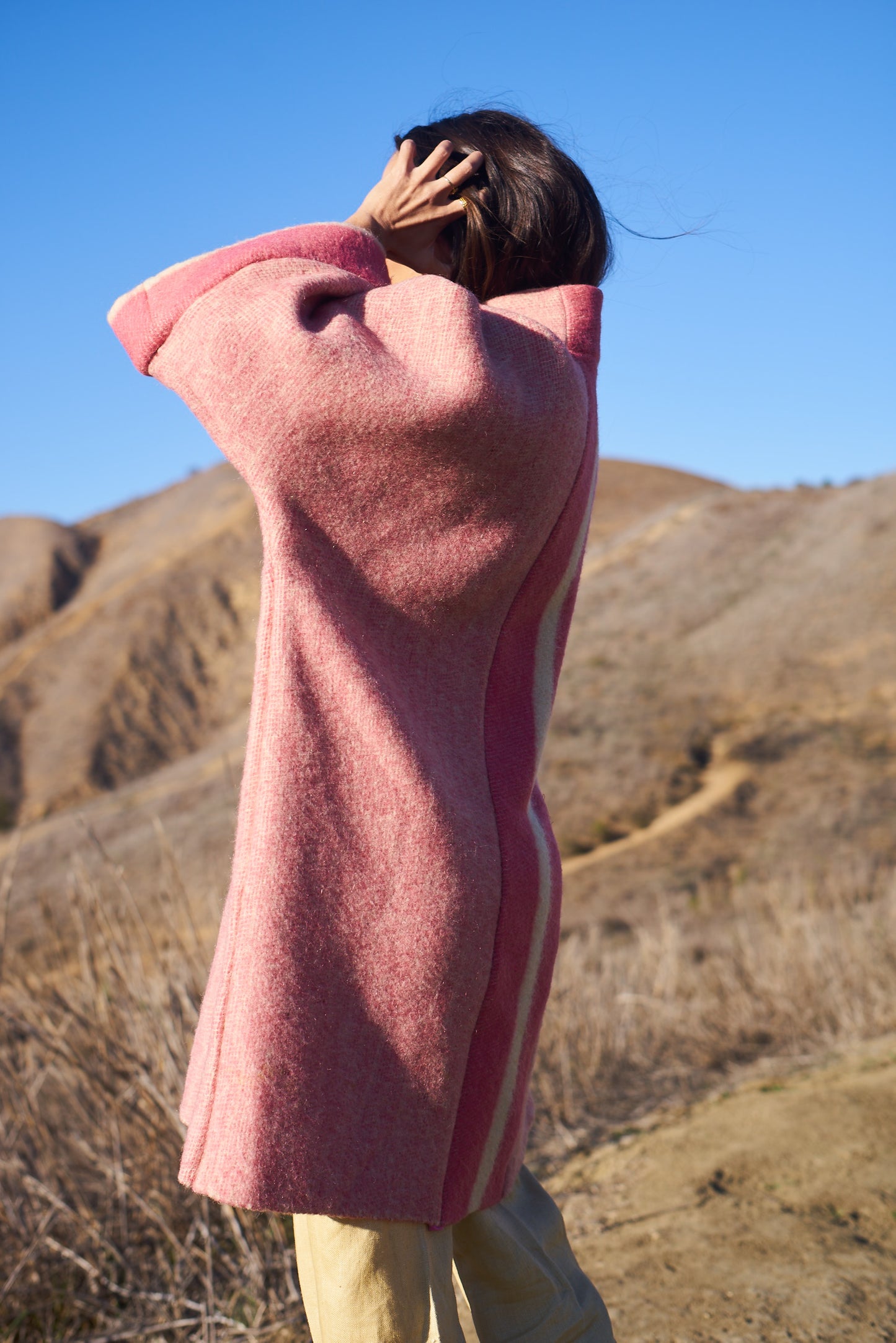 Moana Vintage Repurposed Pink Stripe Kimono Blanket Coat
