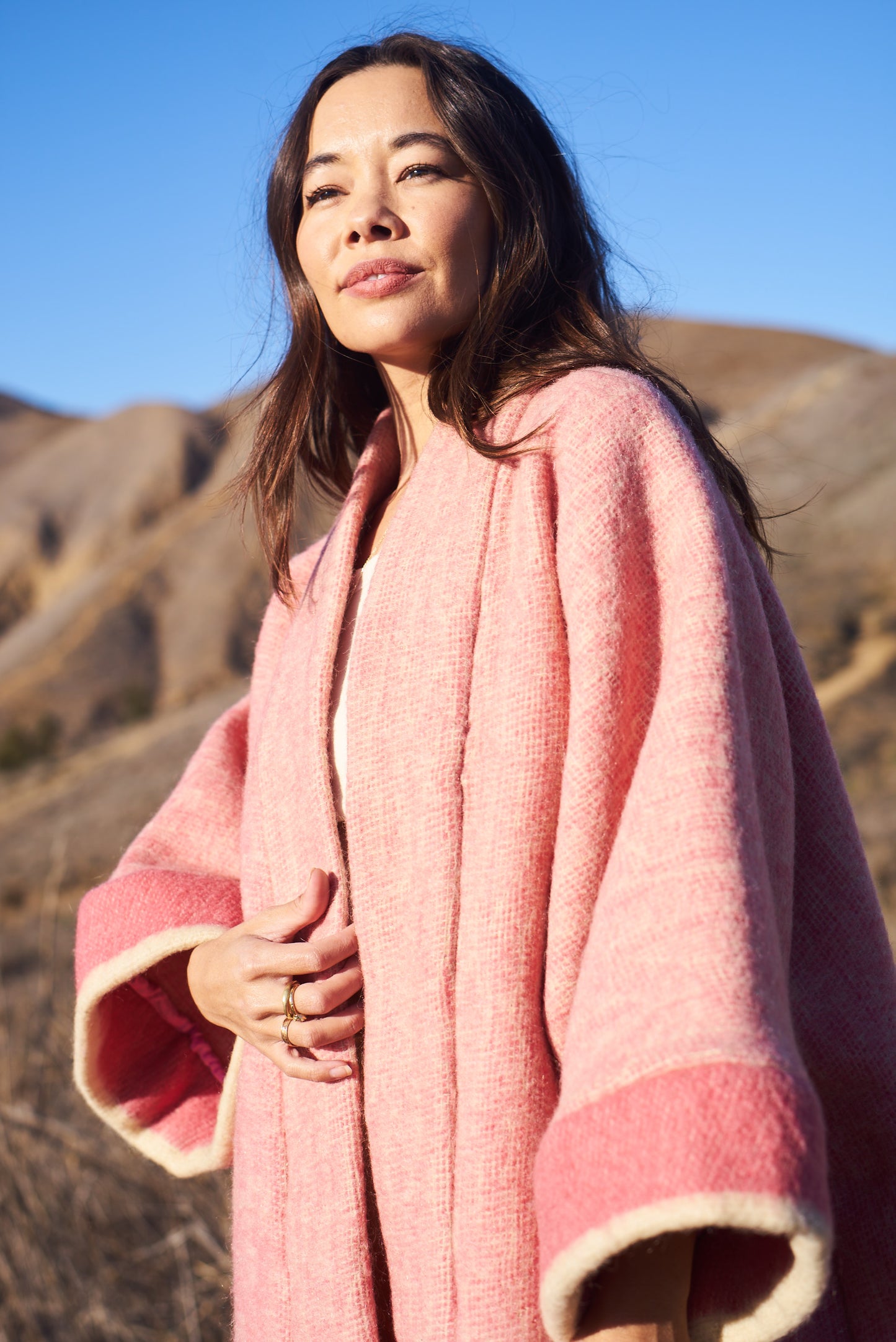 Moana Vintage Repurposed Pink Stripe Kimono Blanket Coat