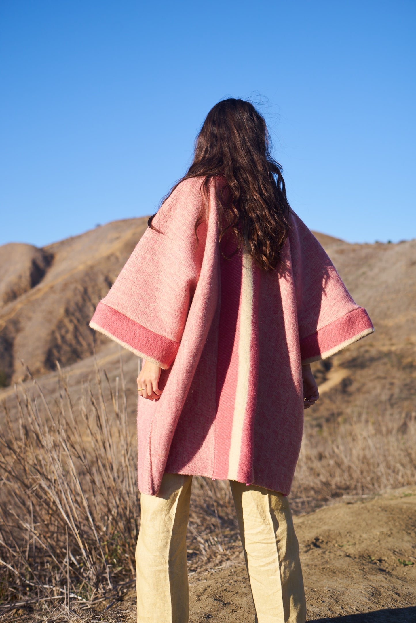 Moana Vintage Repurposed Pink Stripe Kimono Blanket Coat
