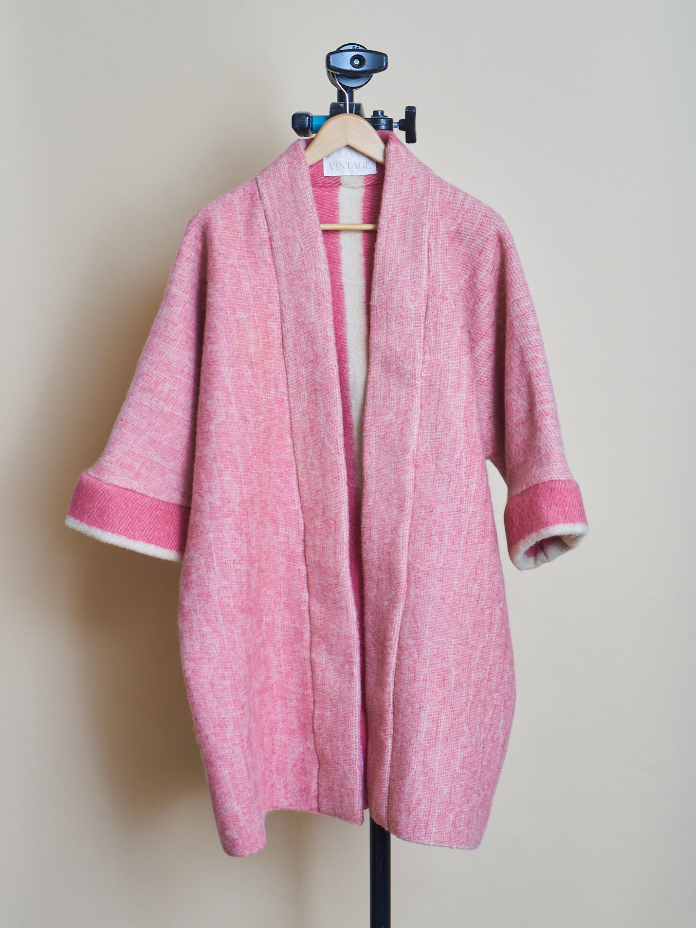 Moana Vintage Repurposed Pink Stripe Kimono Blanket Coat