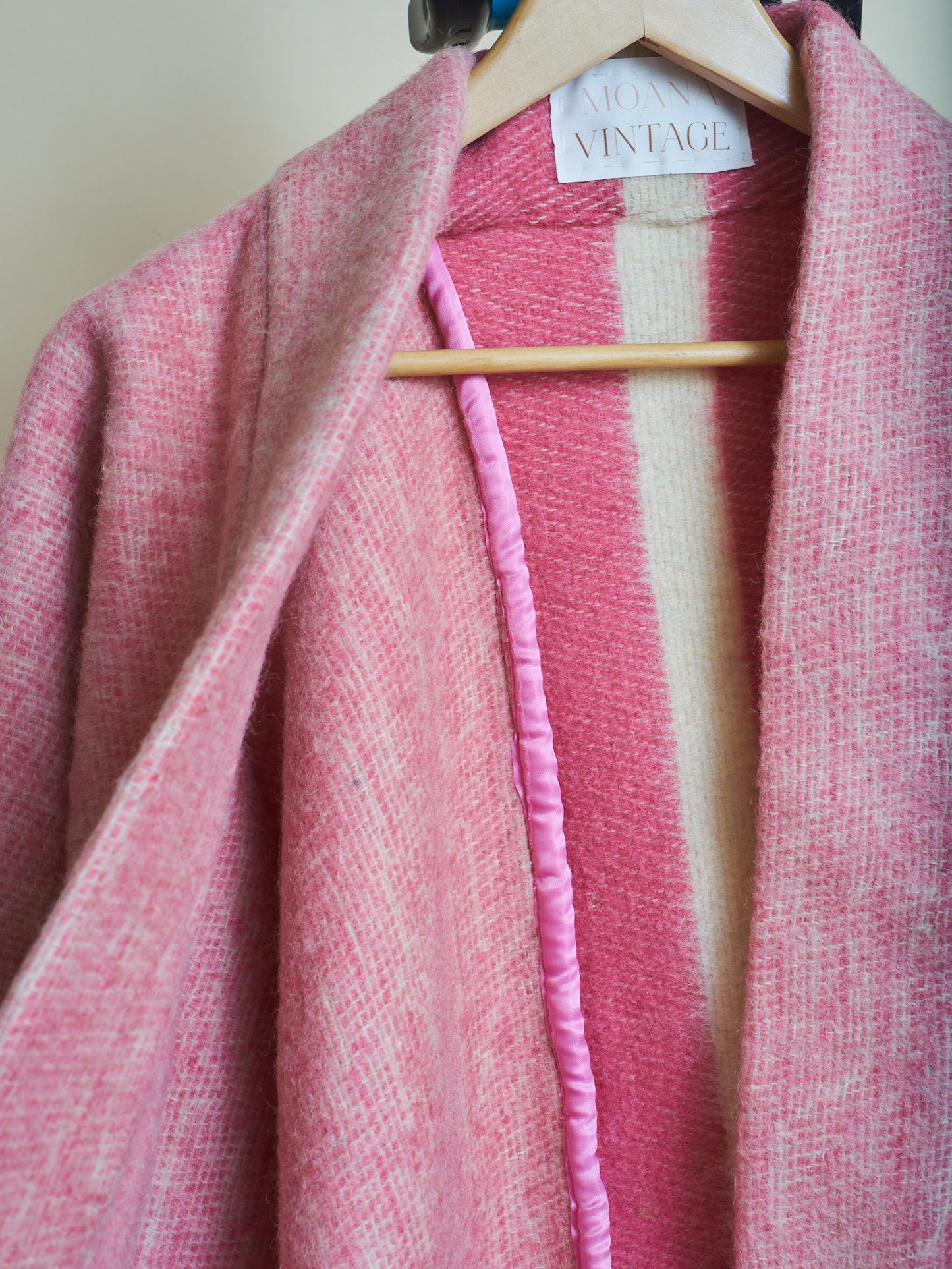Moana Vintage Repurposed Pink Stripe Kimono Blanket Coat