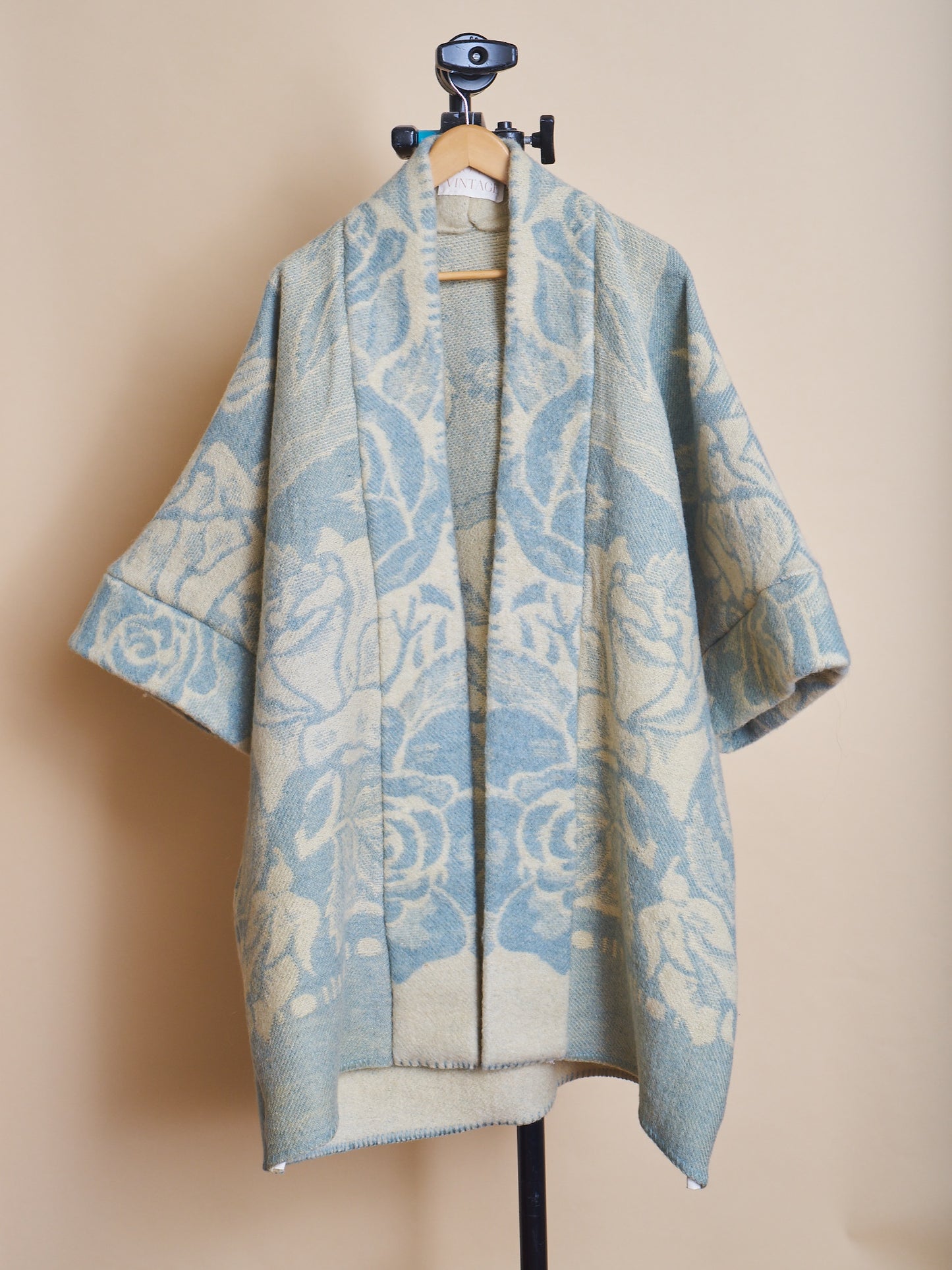 Moana Vintage Repurposed Blue Floral Kimono Blanket Coat