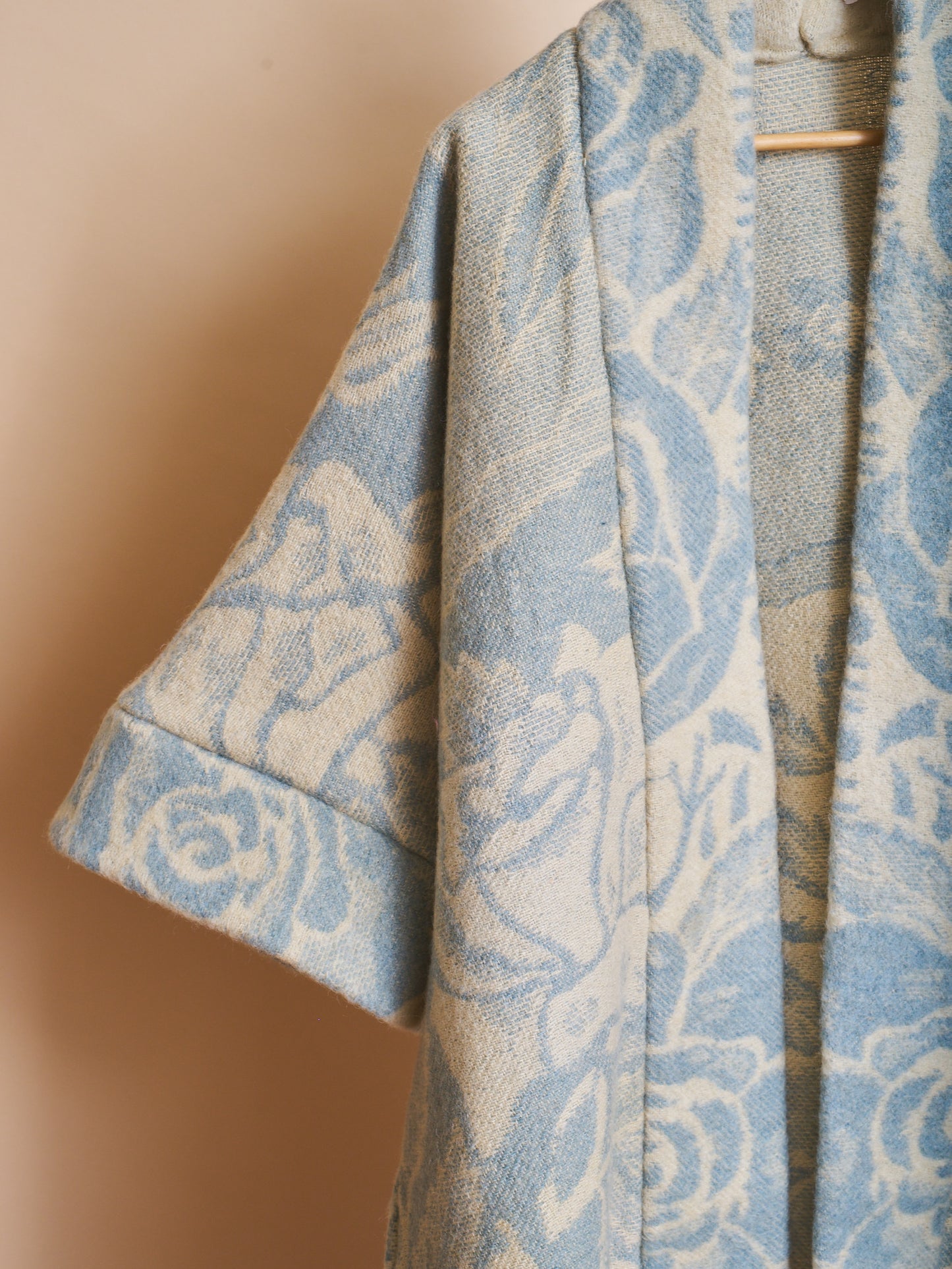 Moana Vintage Repurposed Blue Floral Kimono Blanket Coat