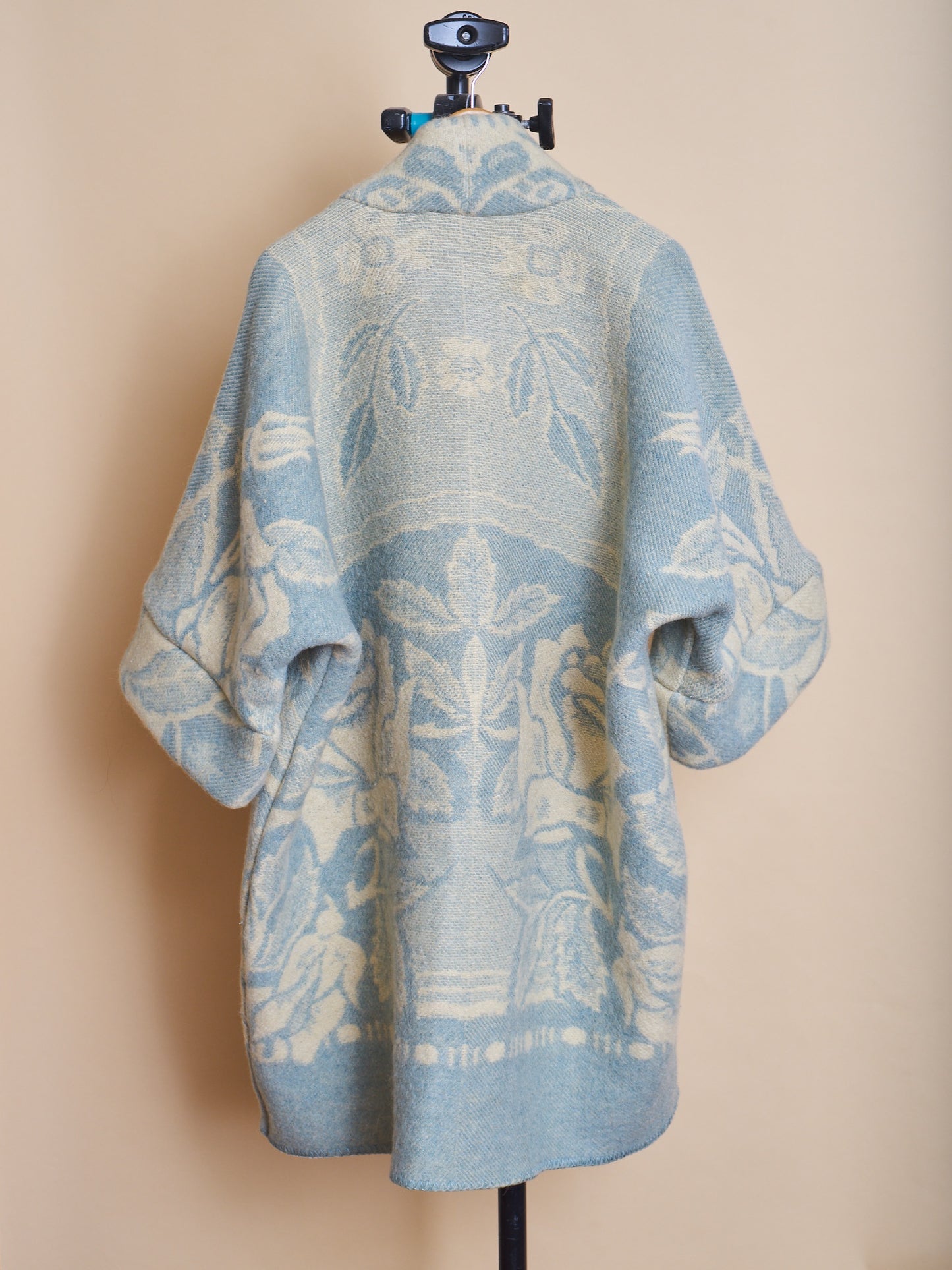 Moana Vintage Repurposed Blue Floral Kimono Blanket Coat
