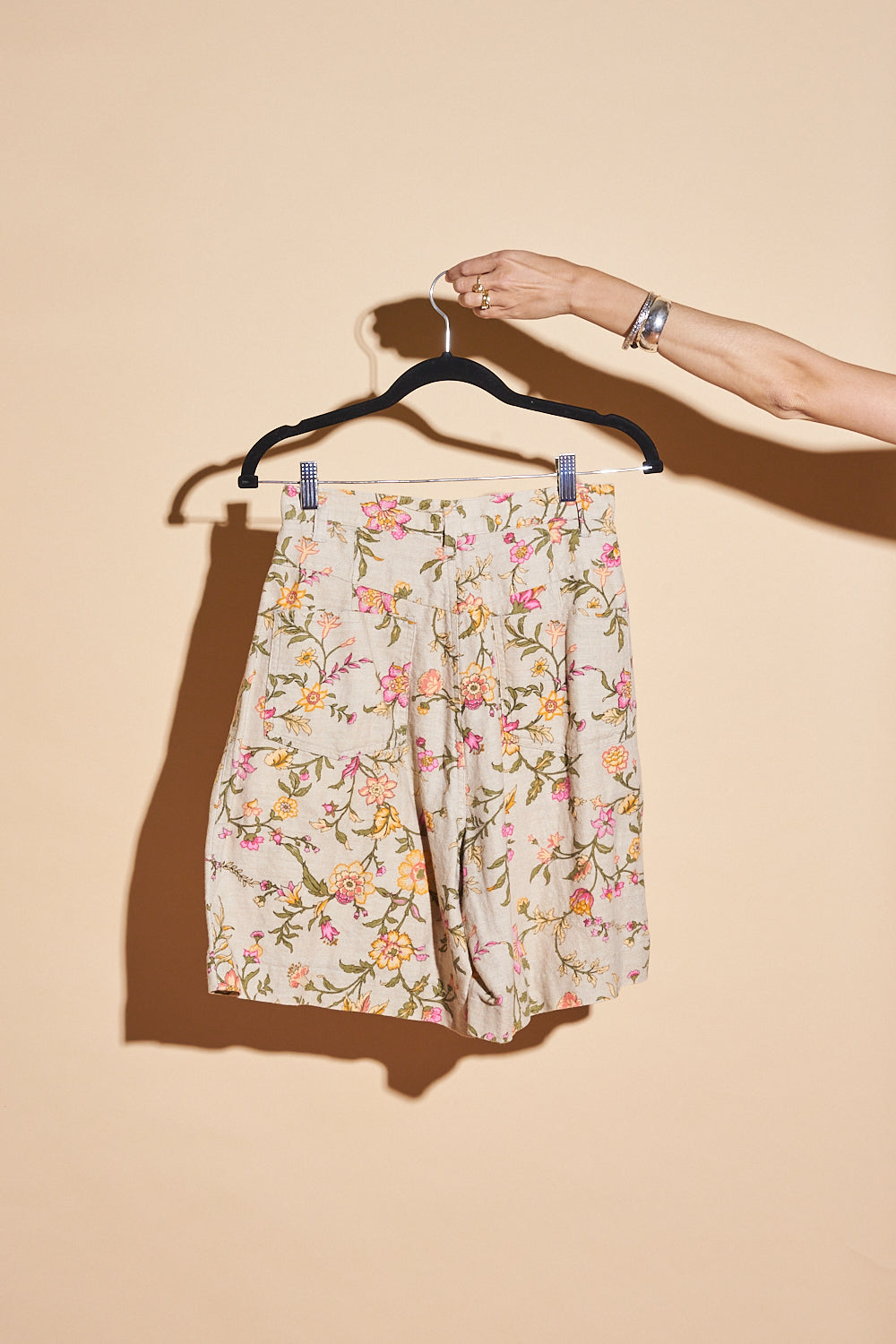 Vintage Floral Linen Blend Shorts, Sz 27" Waist