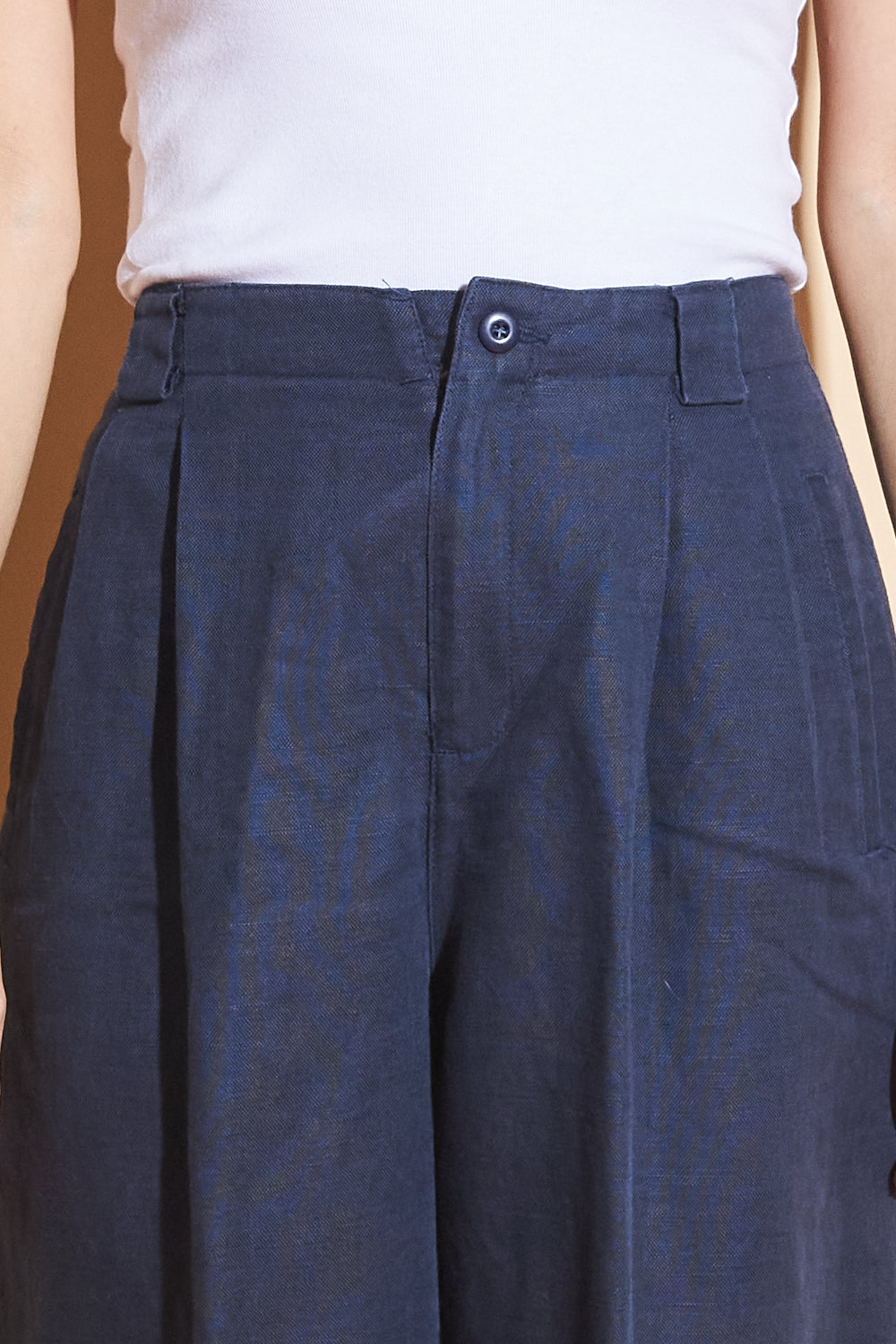 Vintage Navy Linen Blend Trousers, Sz 27/28"
