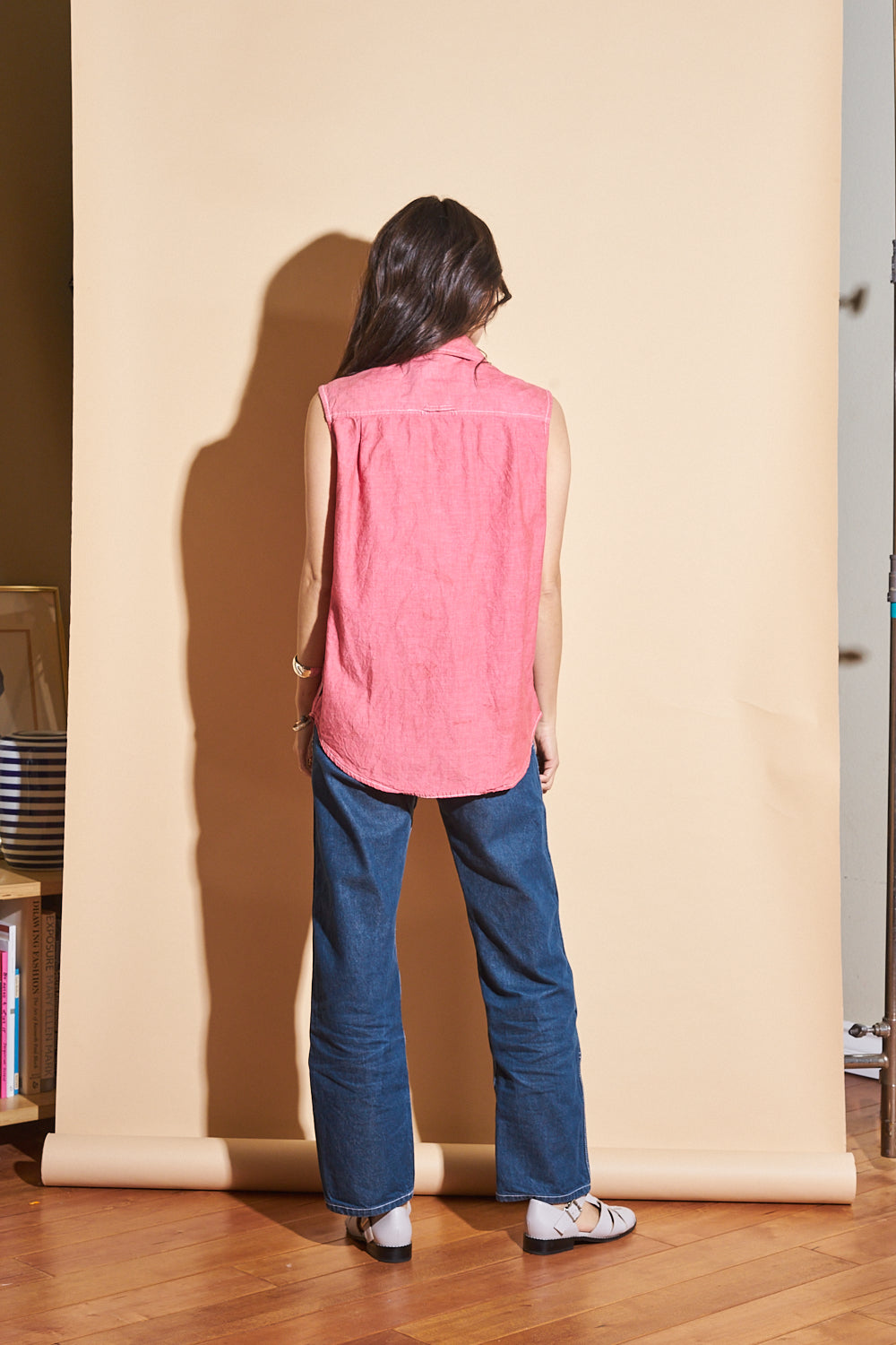 Red Chambray Sleeveless Top, Sz Small