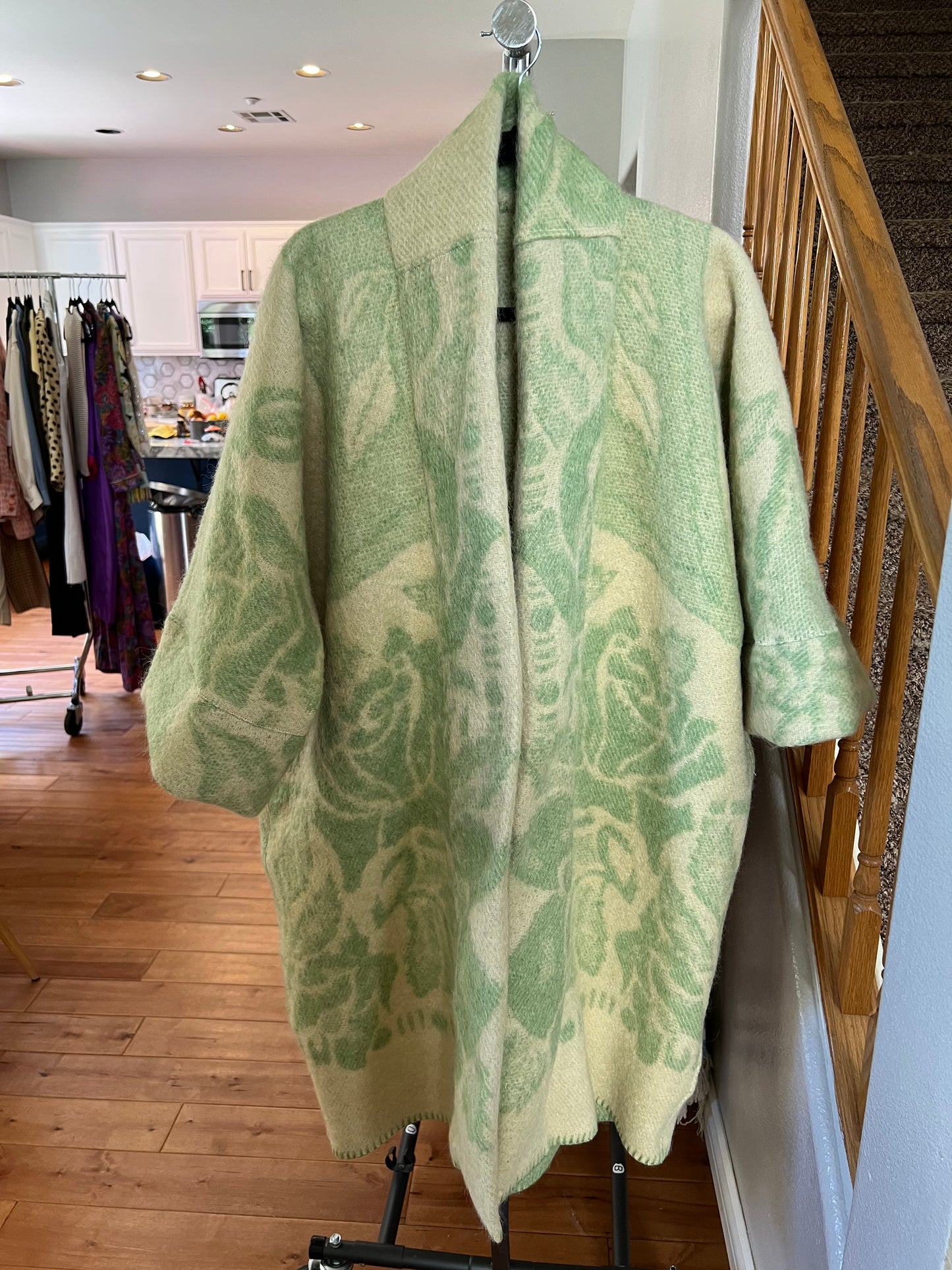 Repurposed Green Floral Kimono Blanket Coat