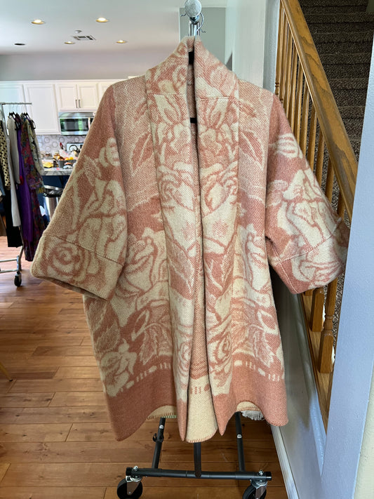 Repurposed Peach Floral Kimono Blanket Coat