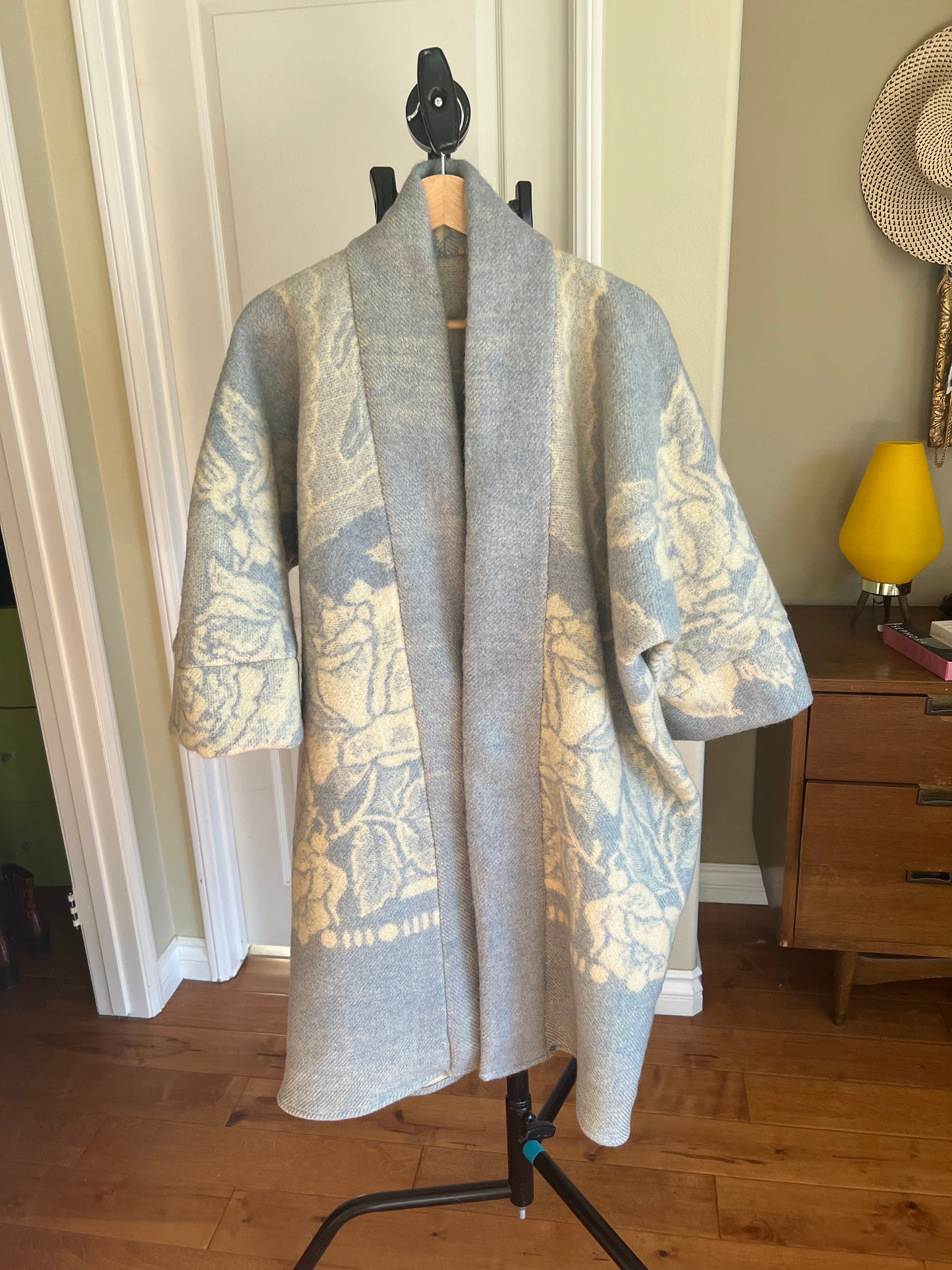 Moana Vintage Repurposed Pale Blue Floral Kimono Blanket Coat